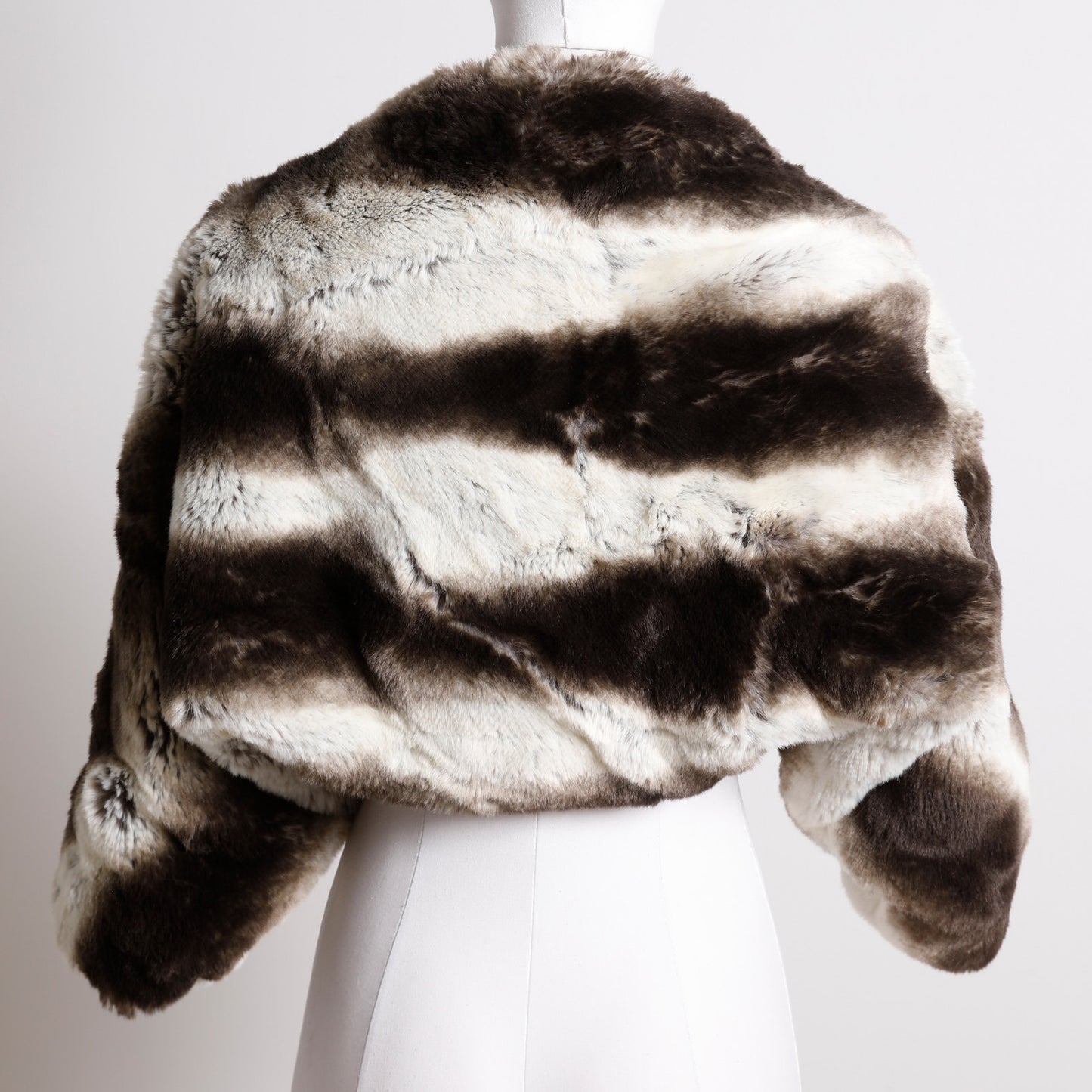 WILD INSTINCT Brown and White Faux Fur Shrug