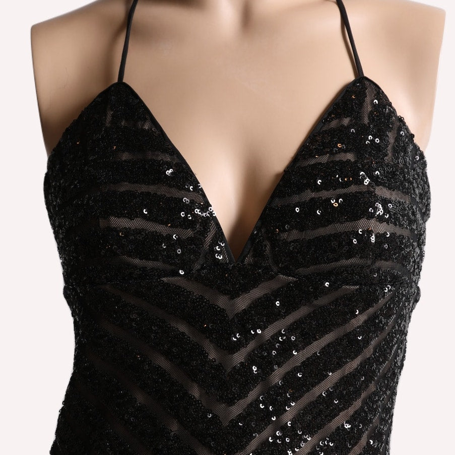 BARDOT Black Sequin Halter Knee Length Dress