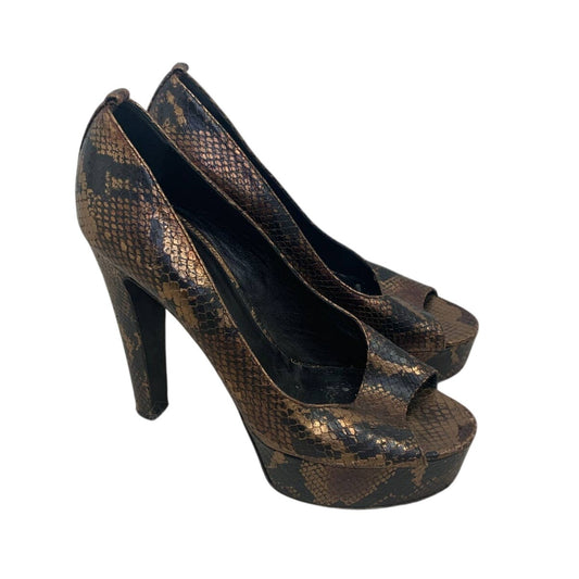 KURT GEIGER Vintage Brown Snake Print Leather Platform Peep Toe Heels