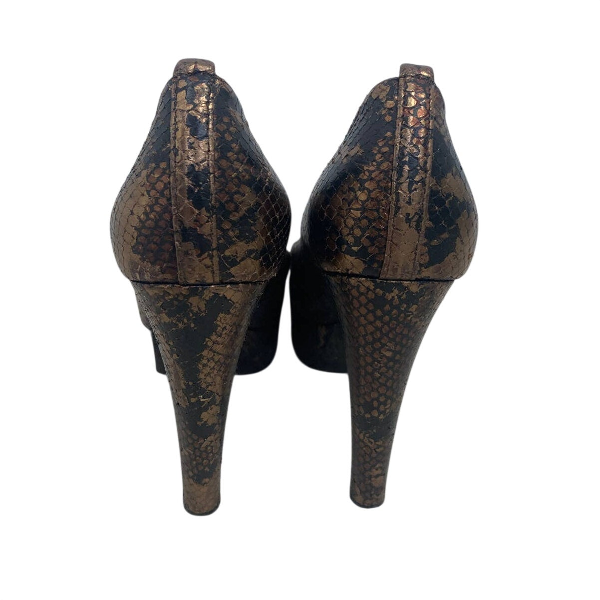 KURT GEIGER Vintage Brown Snake Print Leather Platform Peep Toe Heels