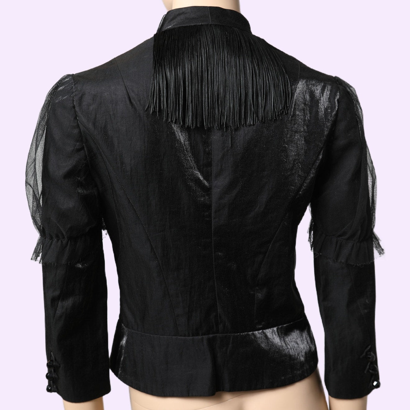 CATHERINE BRICKHILL Vintage Black Fringe Detail Gem Button Jacket