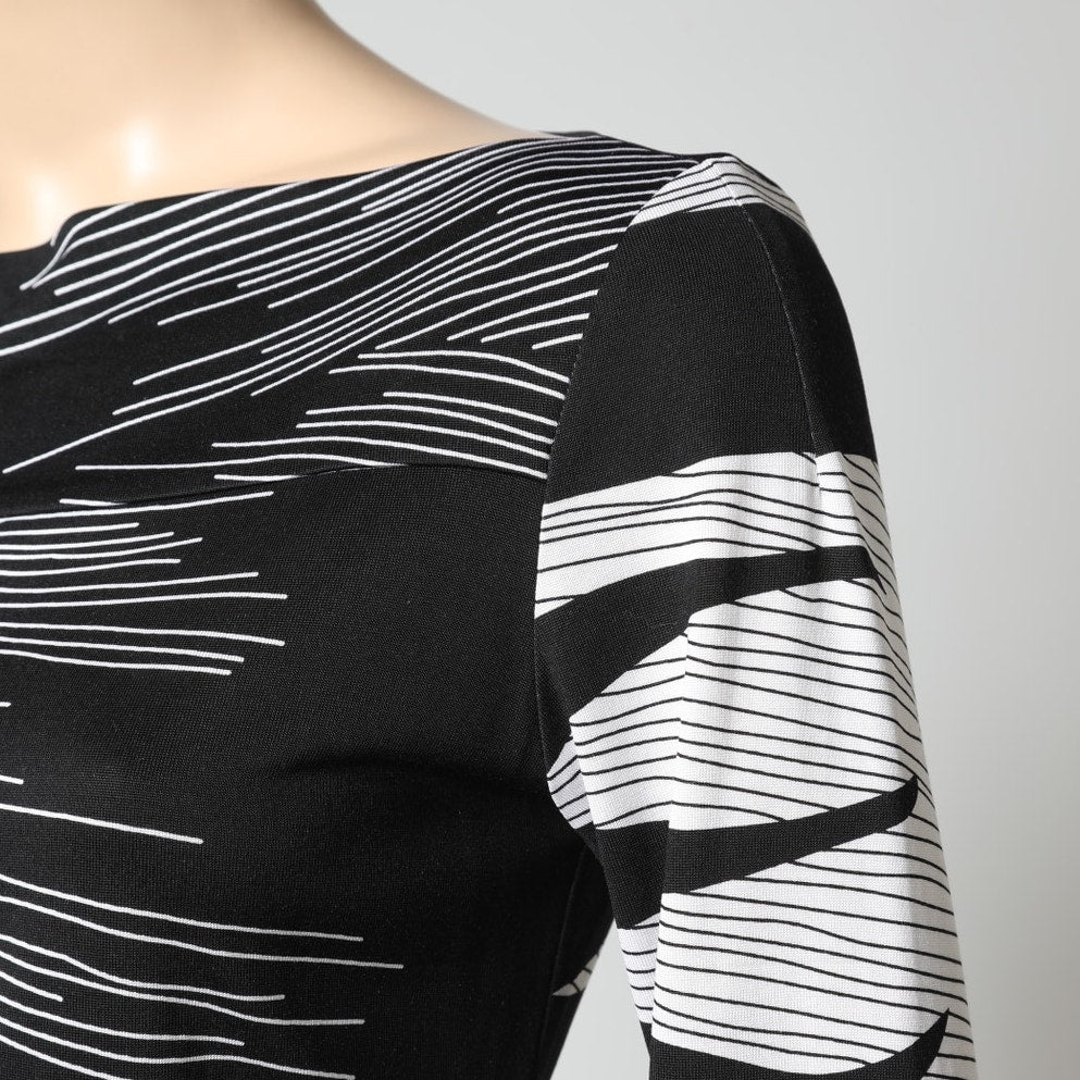 DIANE VON FURSTENBERG Black and White Abstract Print Silk Long Sleeve Mini Dress
