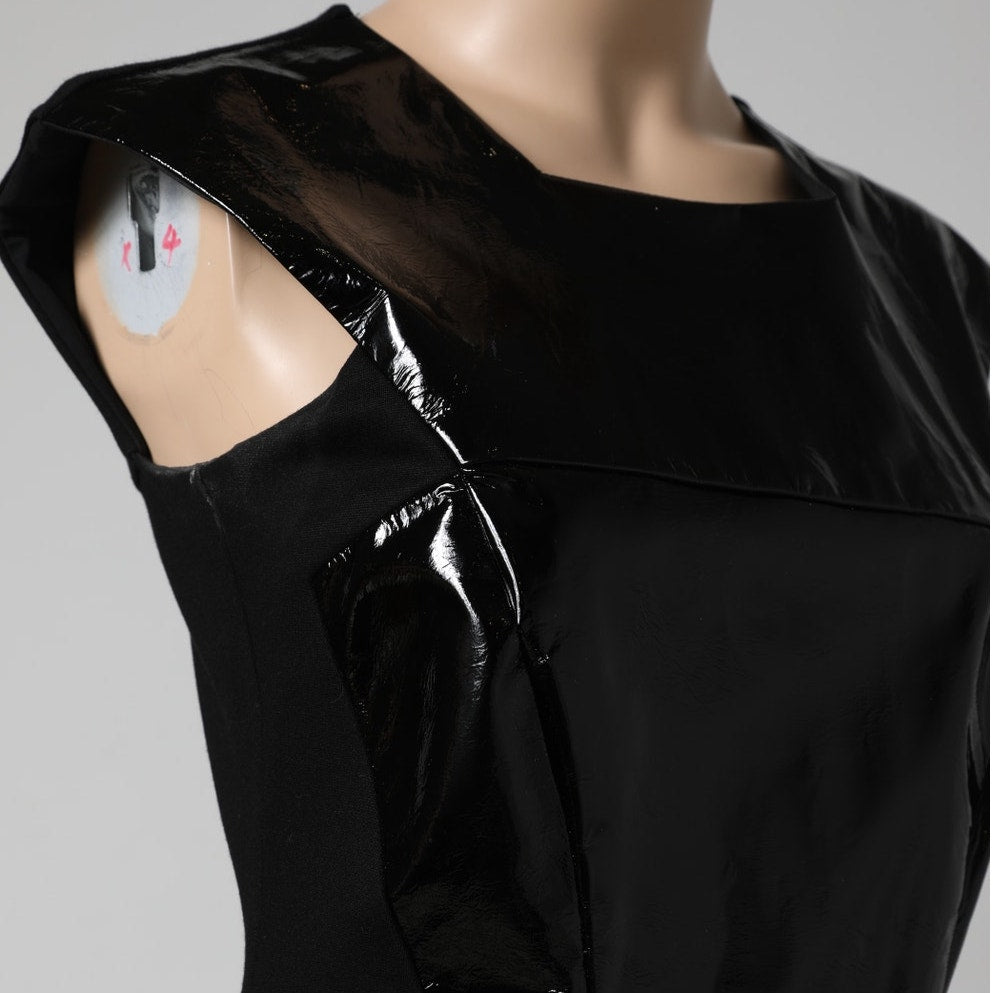 MASON Black Leather Contrast Panel Sleeveless Mini Dress