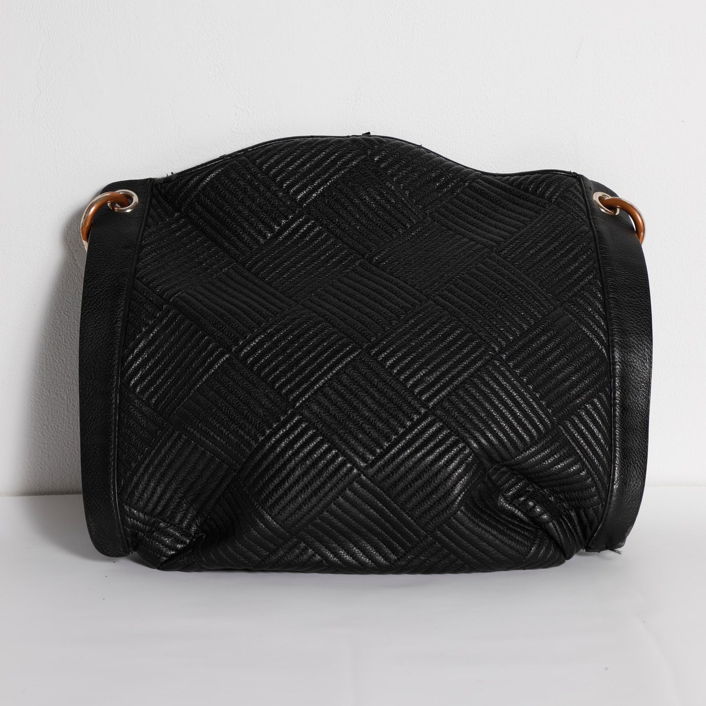 BCBGMAXAZRIA Vintage Black Leather Textured Shoulder Bag Tote