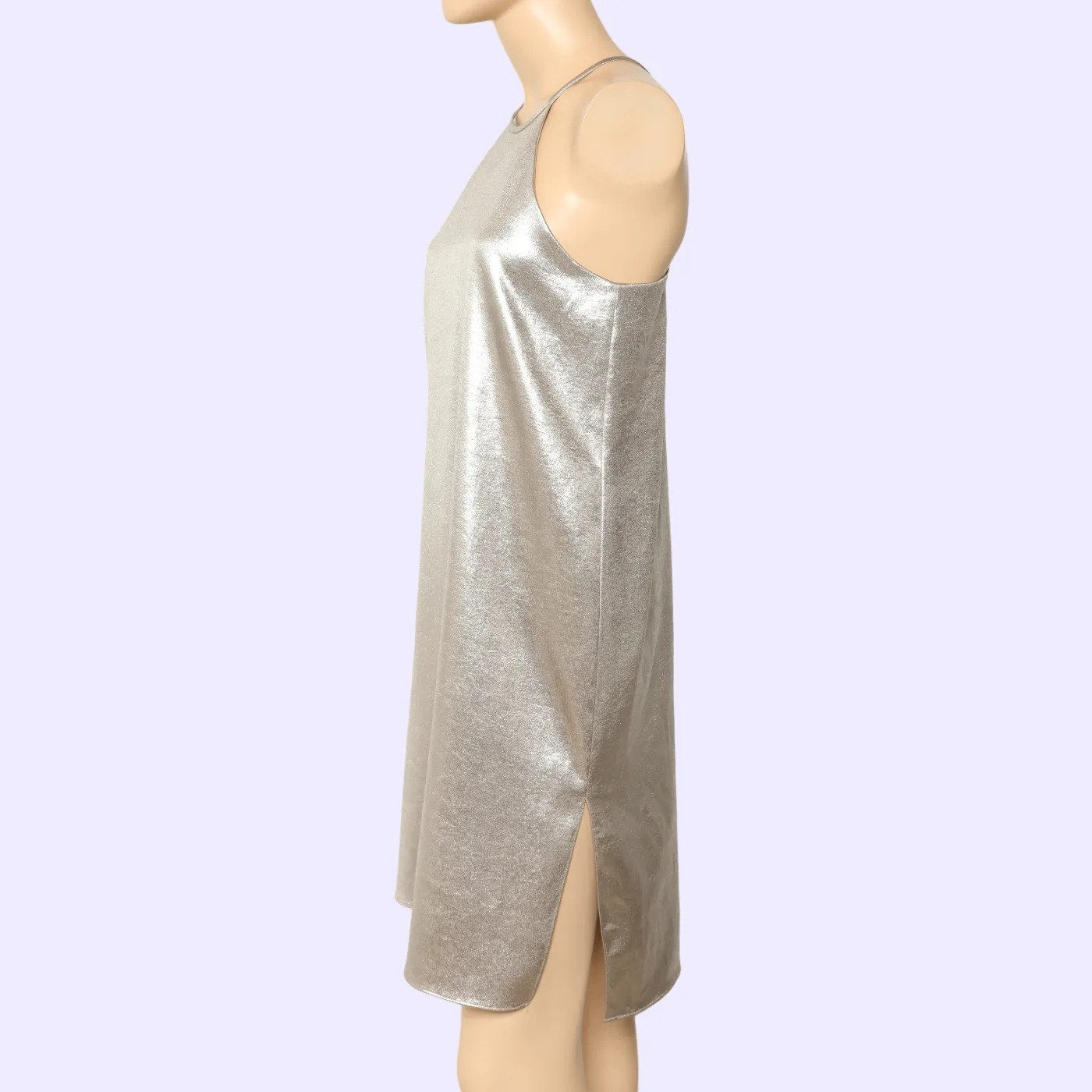 HALSTON HERITAGE Silver Metallic Halter Shift Mini Dress