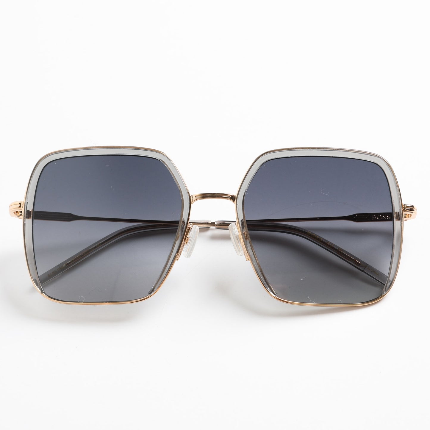 BOSS Grey Acetate Square Sunglasses With Gold-Tone Metal Frames