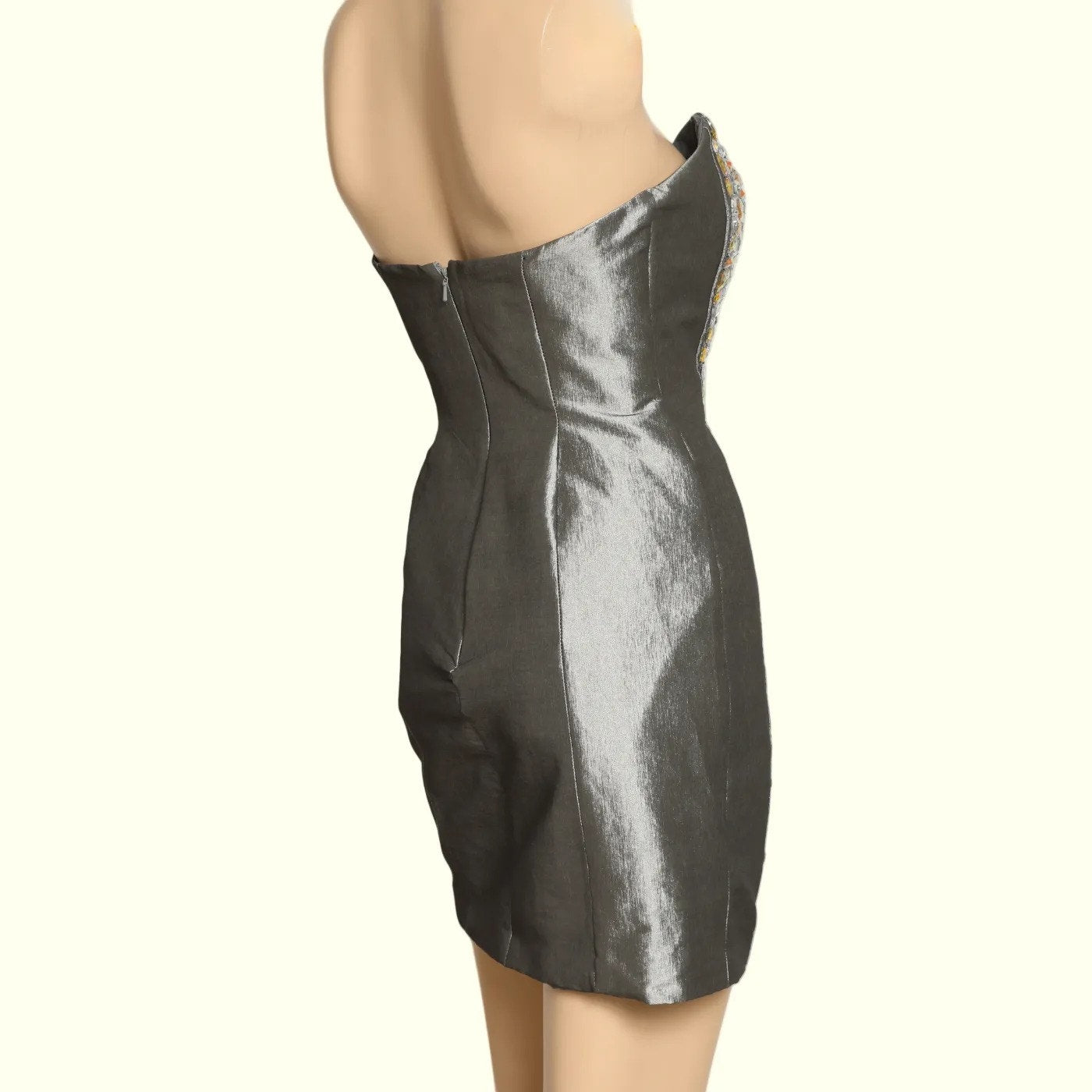 JOVANI Gray Multicolor Crystal Embellished Strapless Mini Dress