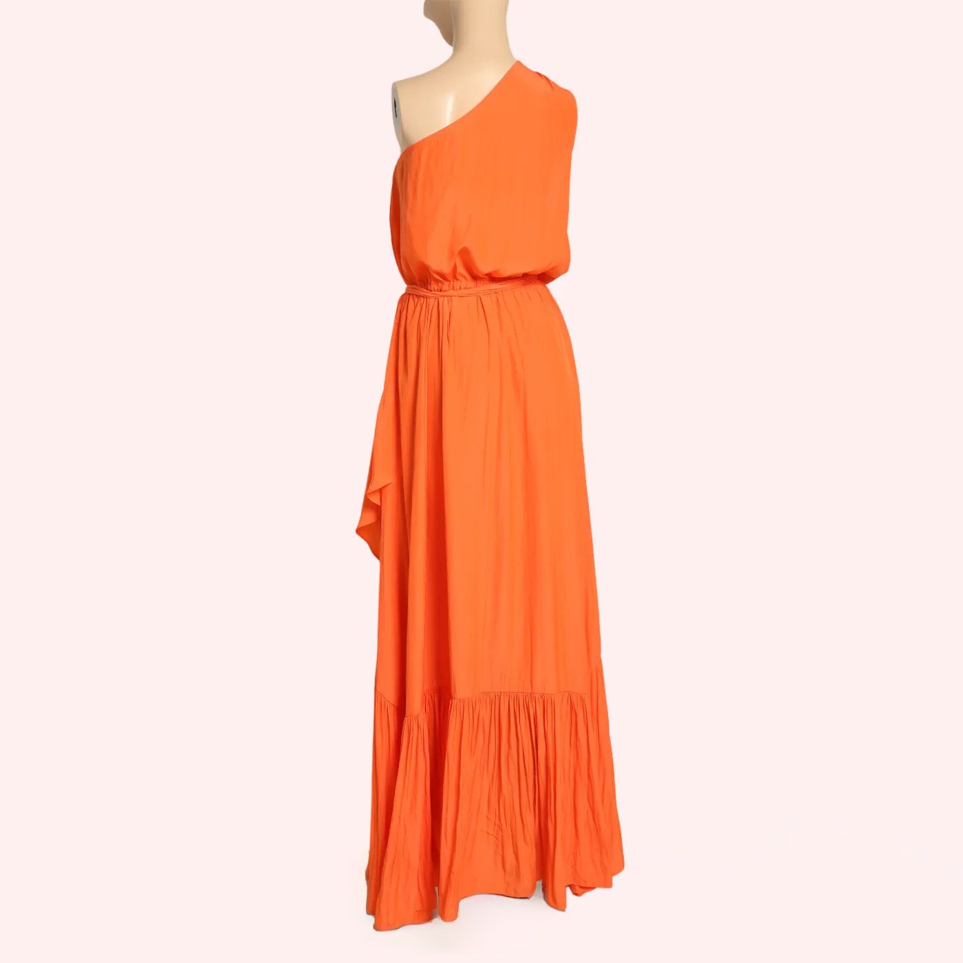 RAMY BROOK NEW YORK Nicola Orange One Shoulder Tiered Maxi Dress