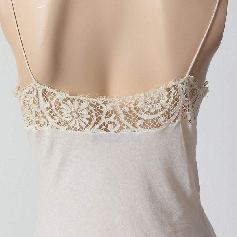CATHERINE BRICKHILL Vintage Y2K Cream Lace Trim Camisole Tank Top