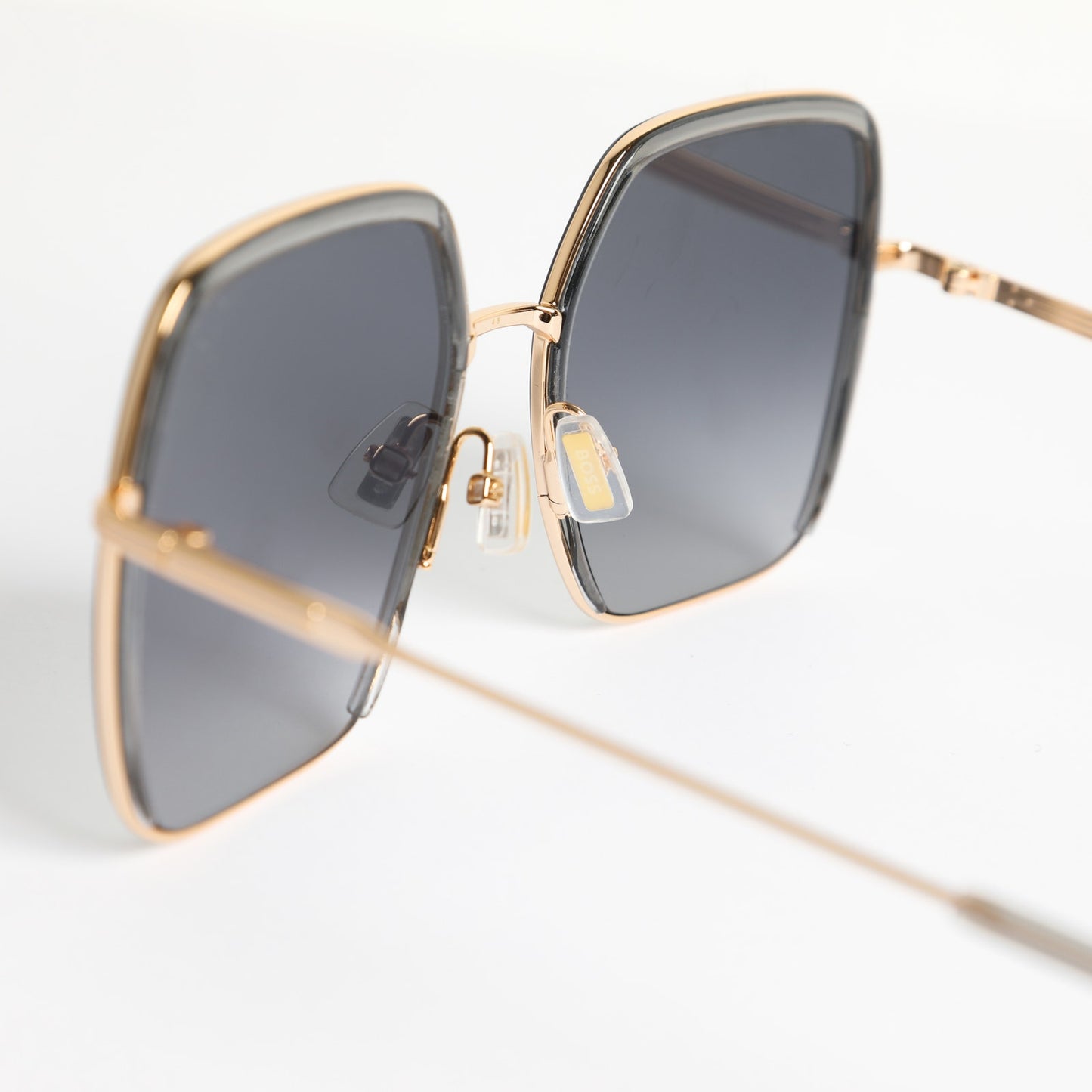 BOSS Grey Acetate Square Sunglasses With Gold-Tone Metal Frames