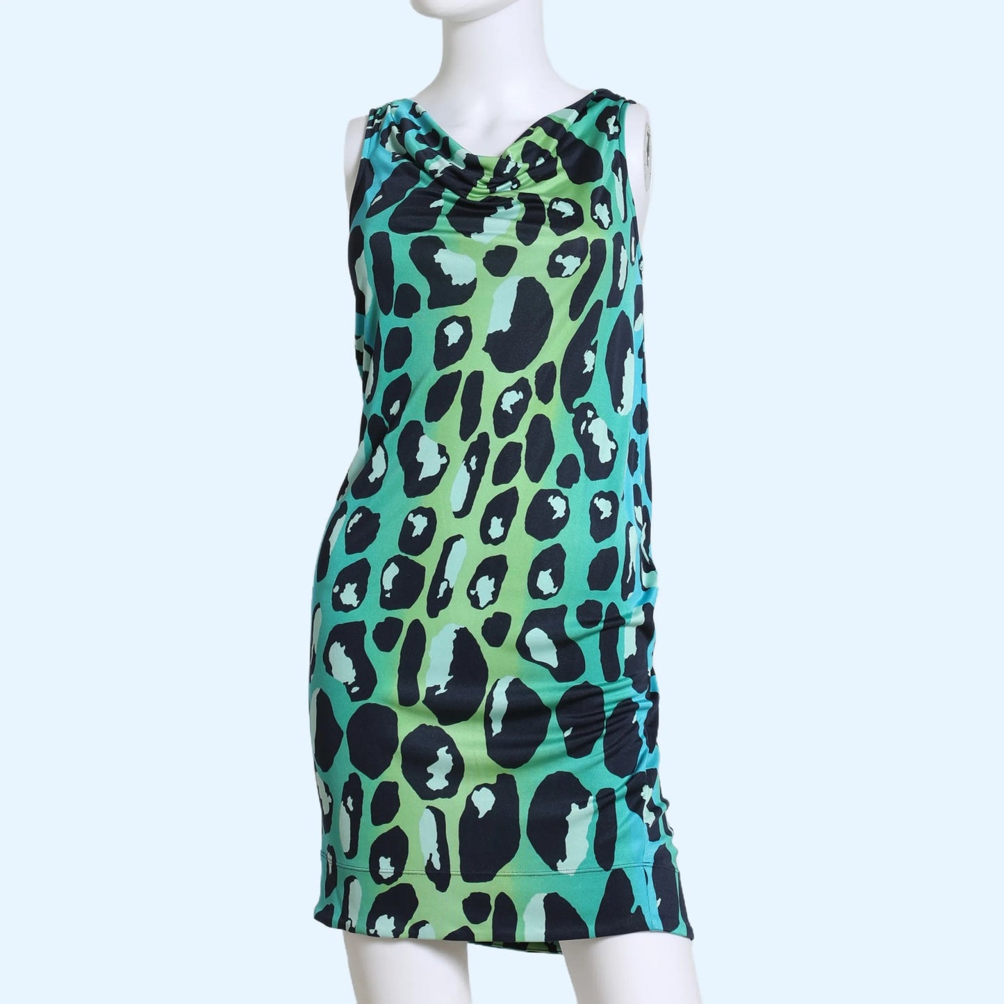 DIANE VON FURSTENBERG Blue Green Animal Print Silk Mini Dress
