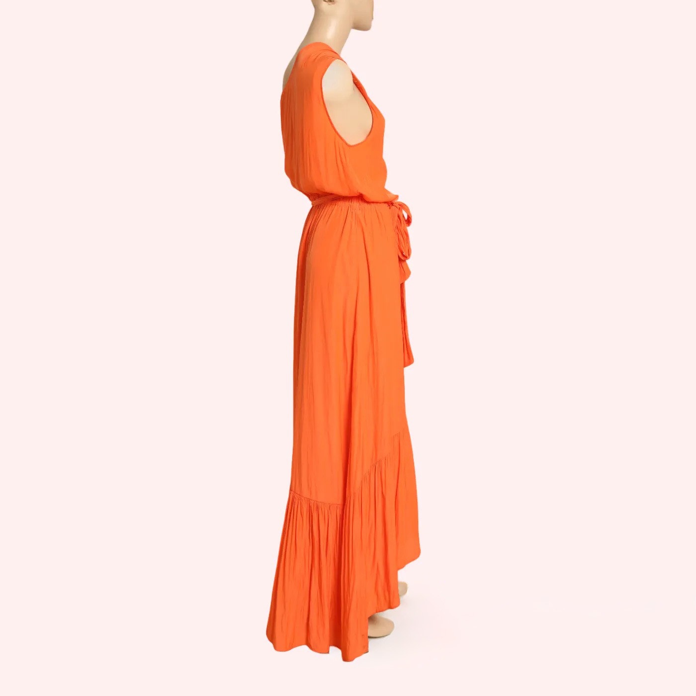 RAMY BROOK NEW YORK Nicola Orange One Shoulder Tiered Maxi Dress