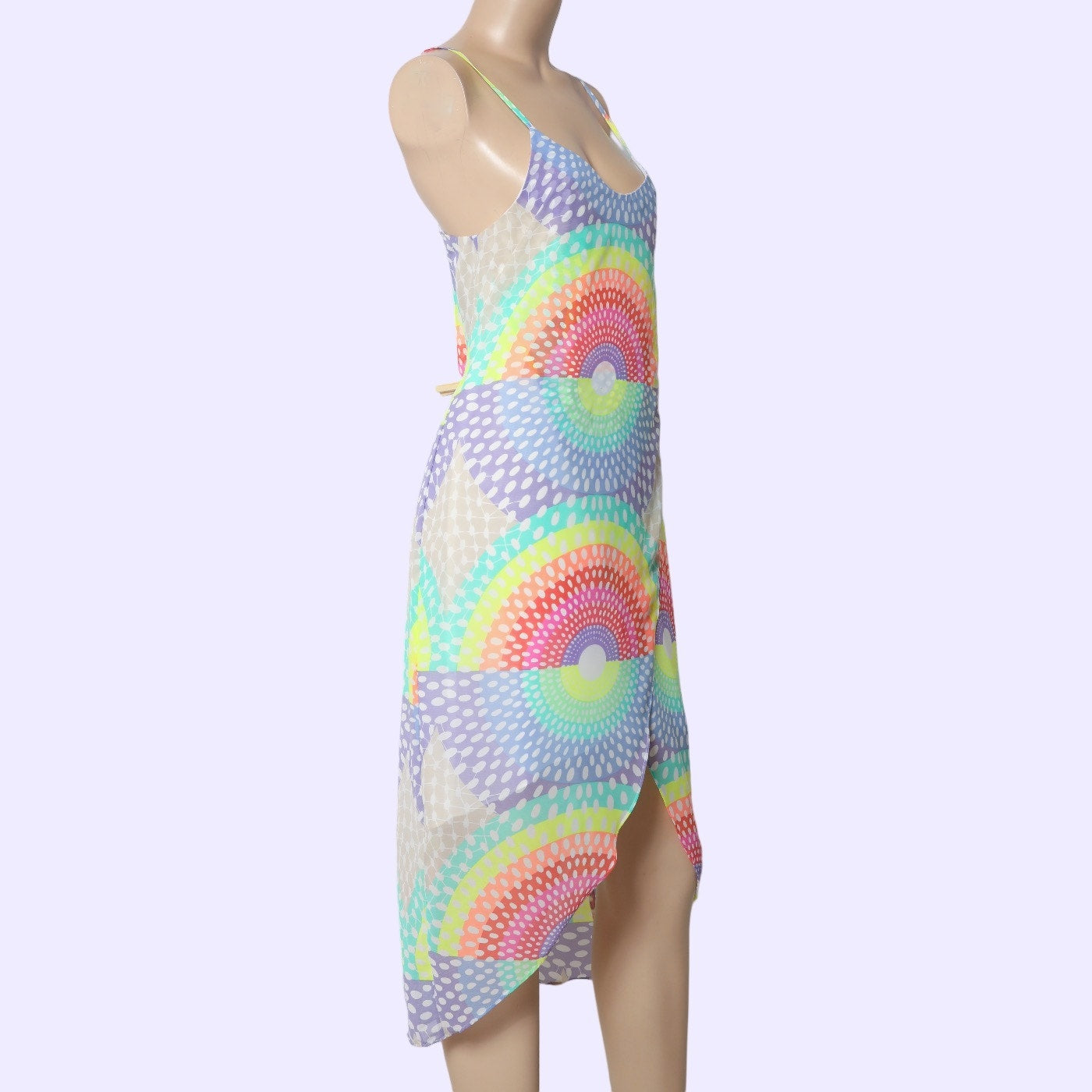 MARA HOFFMAN Pink Purple Rainbow Print Slip Midi Dress