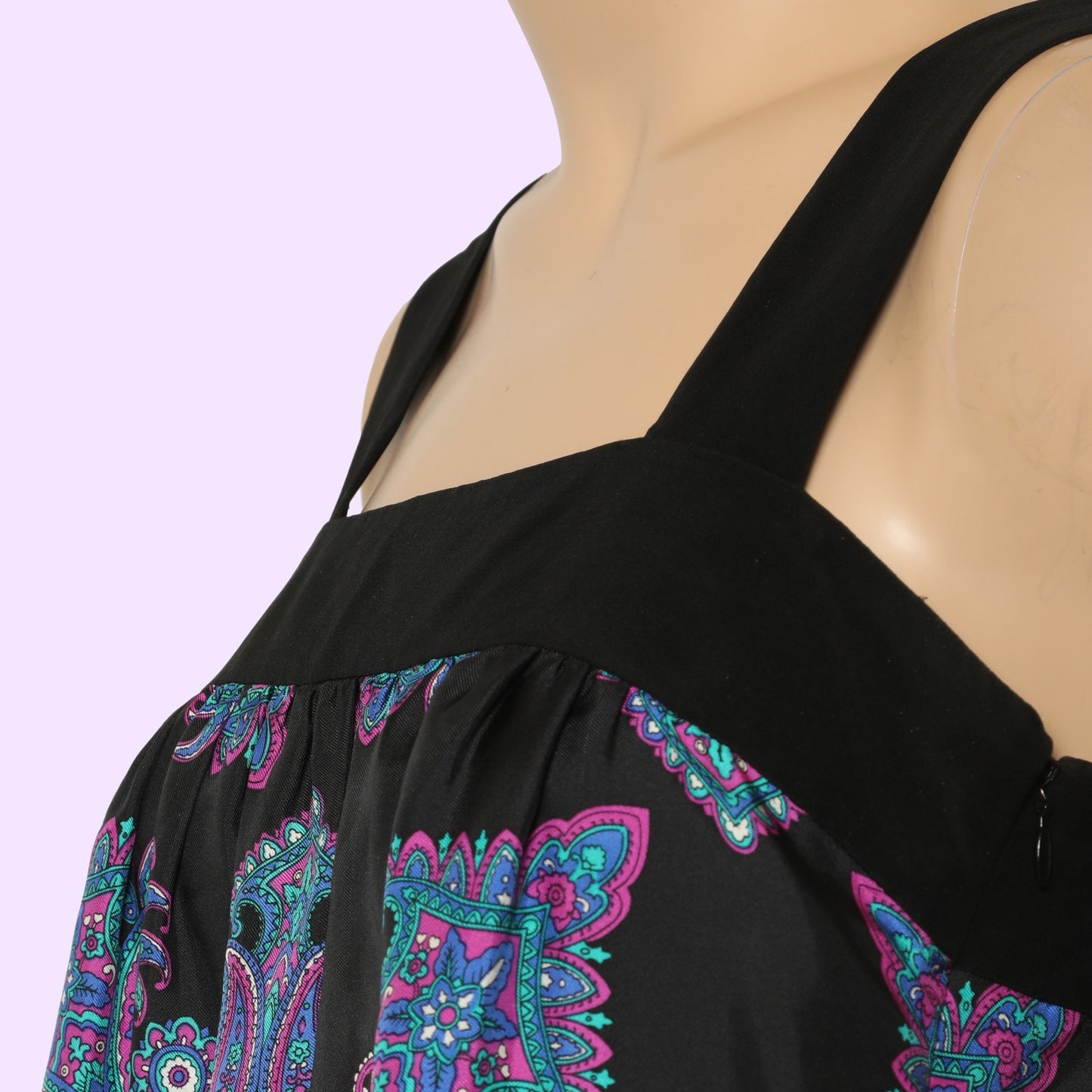 TIBI Black Blue Purple Paisley Silk Sleeveless Shift Mini Dress