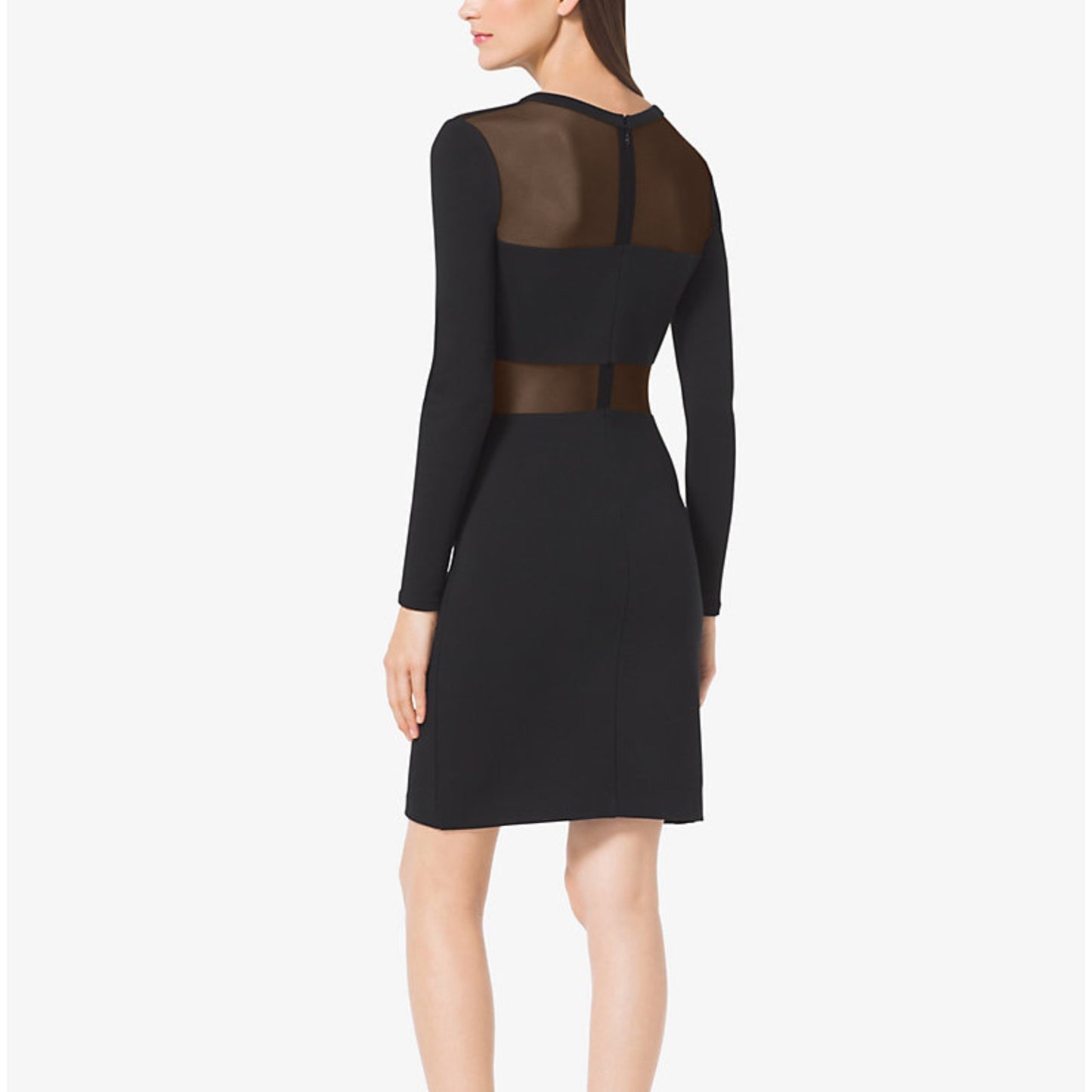 MICHAEL KORS Black Mesh Panel Long Sleeve Bodycon Dress