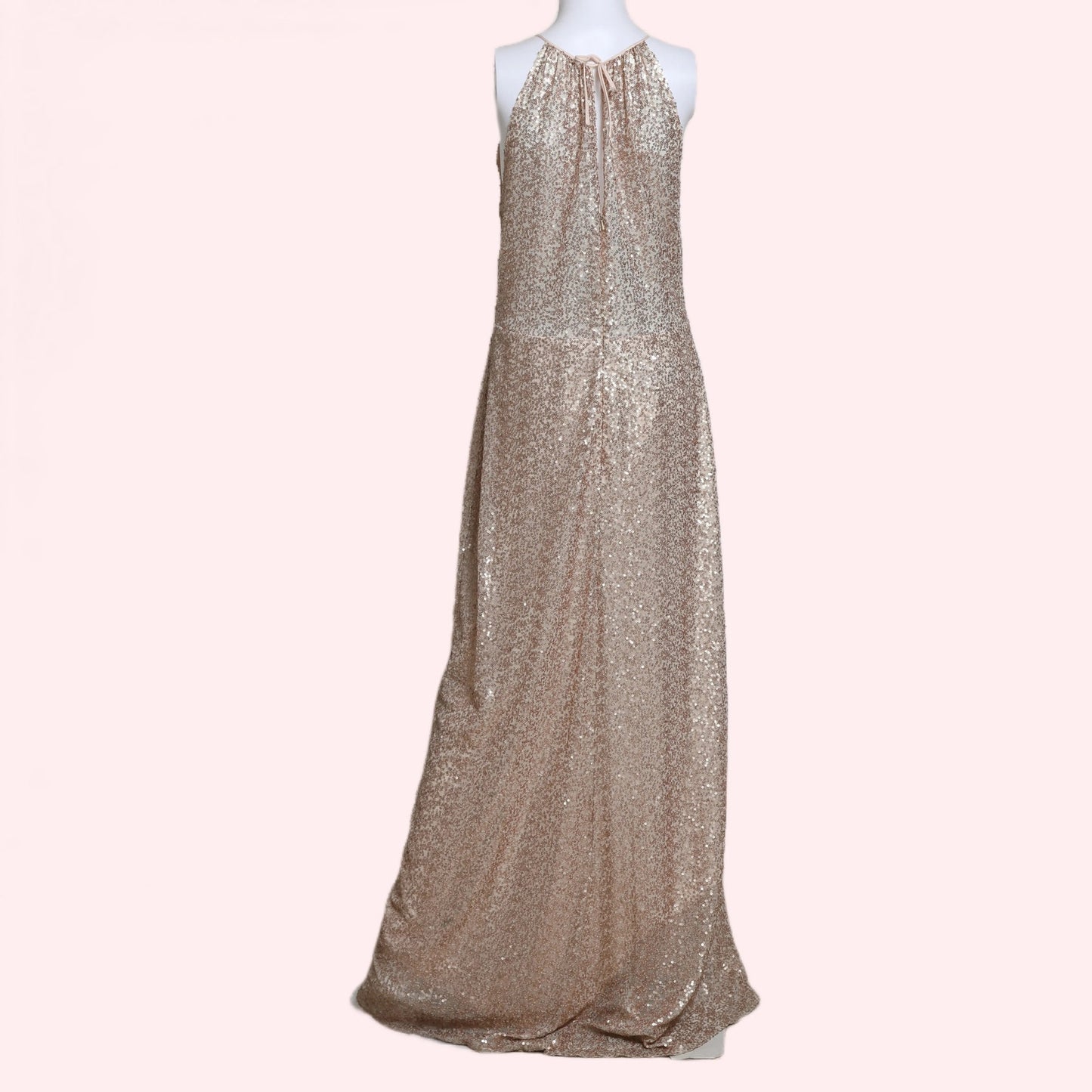 AMSALE Rose Gold Sequin Halterneck Maxi Evening Gown w/ Tags