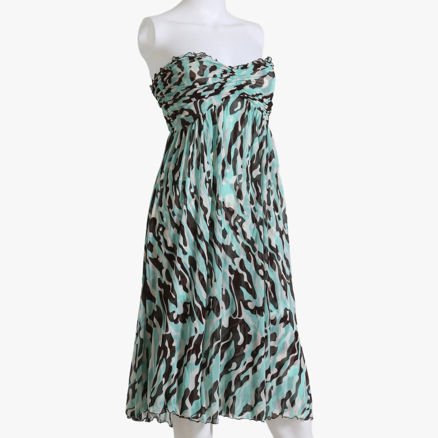 DIANE VON FURSTENBERG Blue Abstract Print Strapless Silk Knee Length Dress