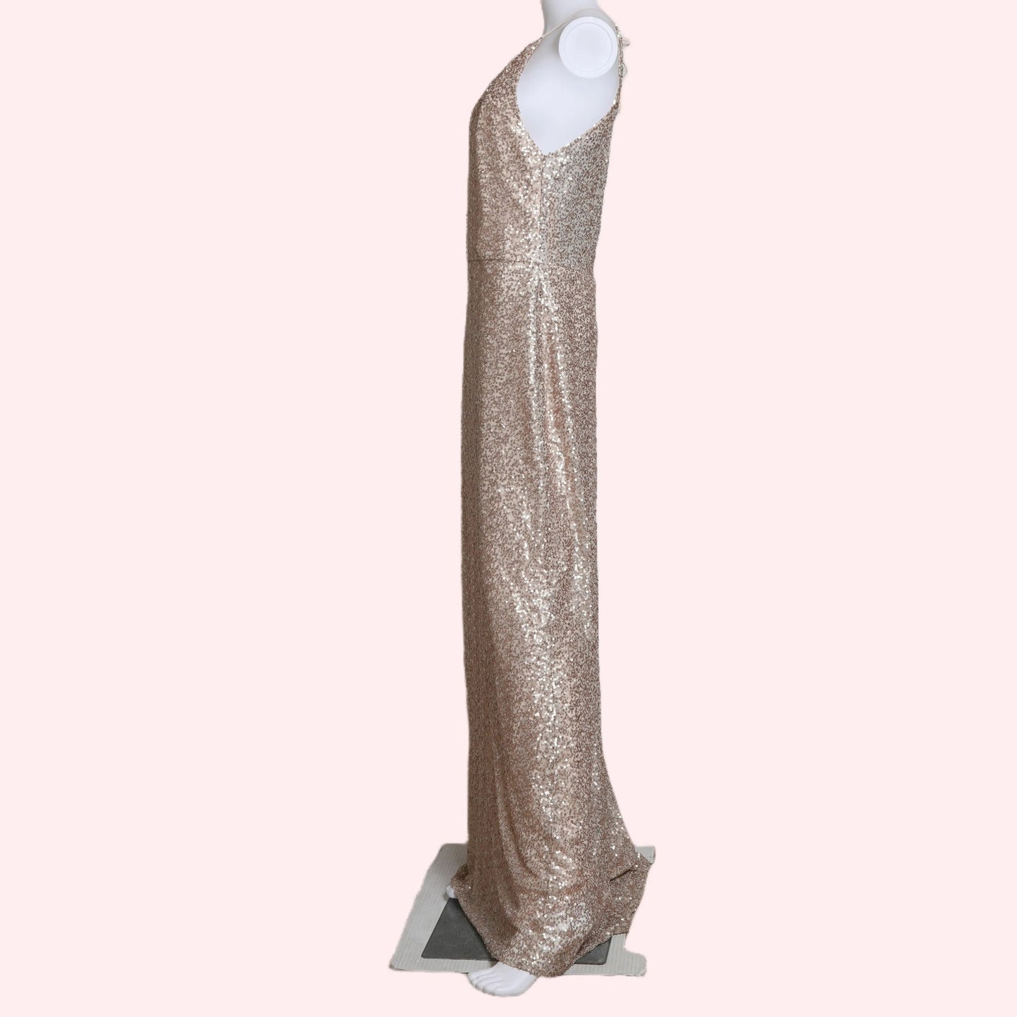 AMSALE Rose Gold Sequin Halterneck Maxi Evening Gown w/ Tags
