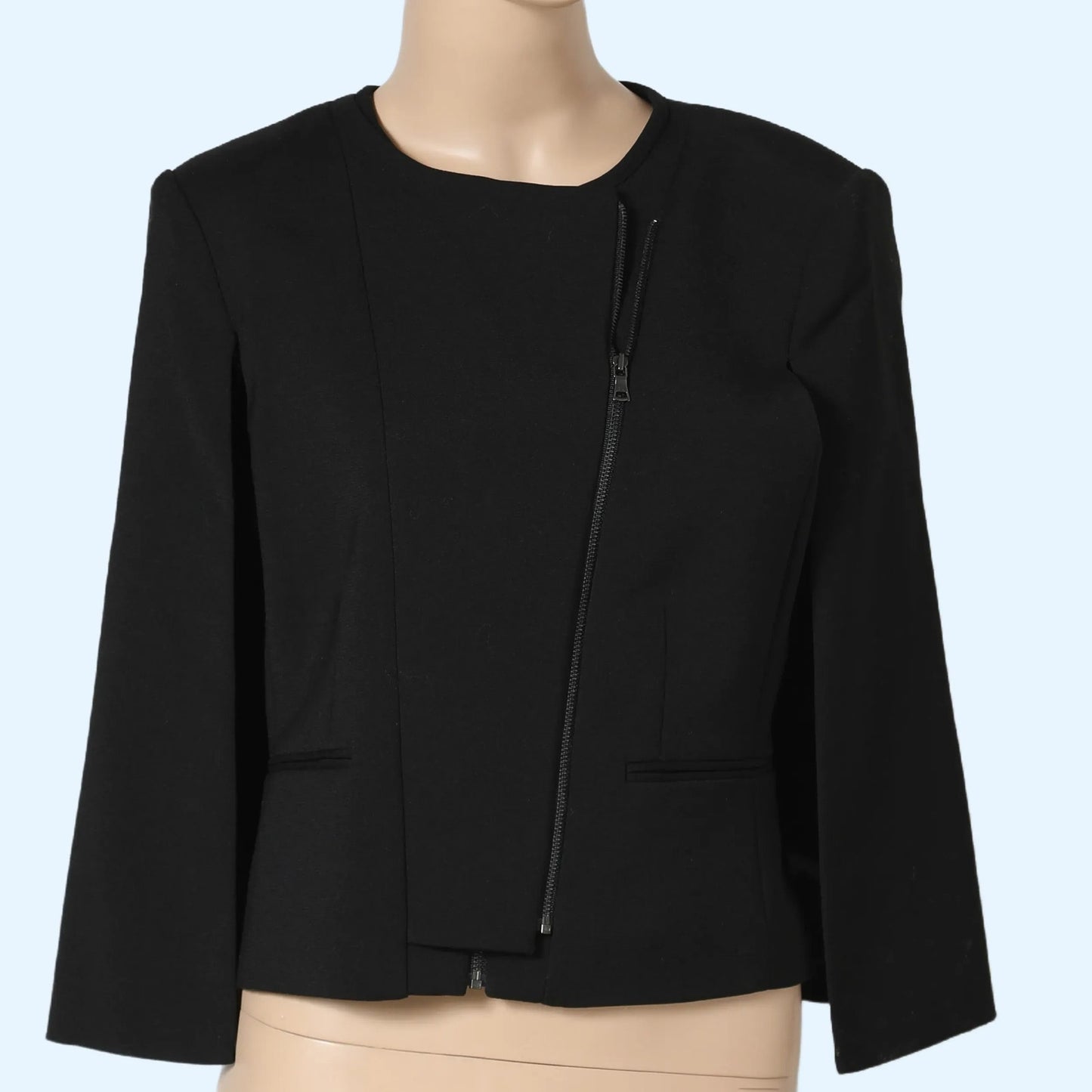 BCBGMAXAZRIA Cropped Asymmetrical Zip Black Cape Jacket