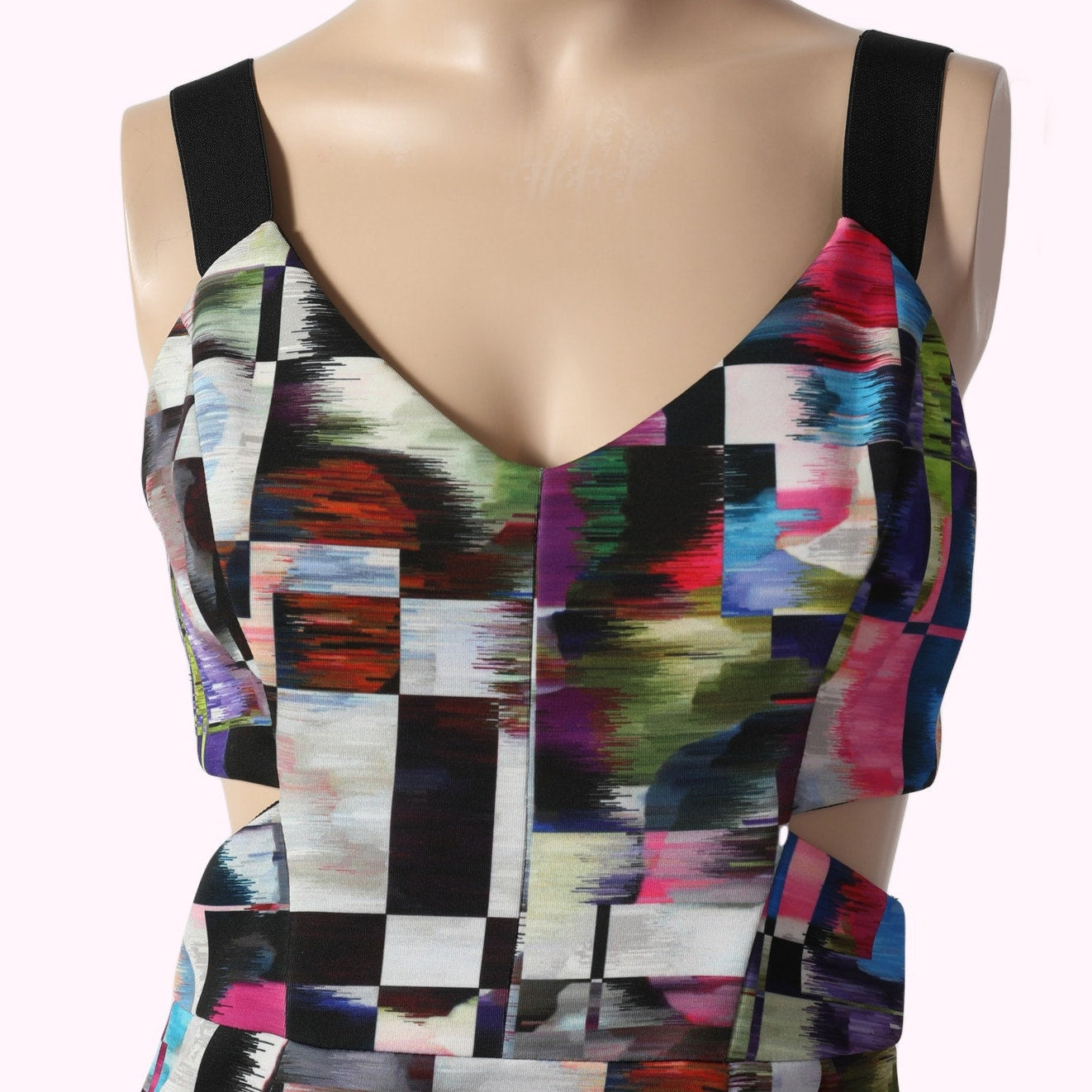 MILLY Multicolor Abstract Cubist Print Cutout Bodycon Dress