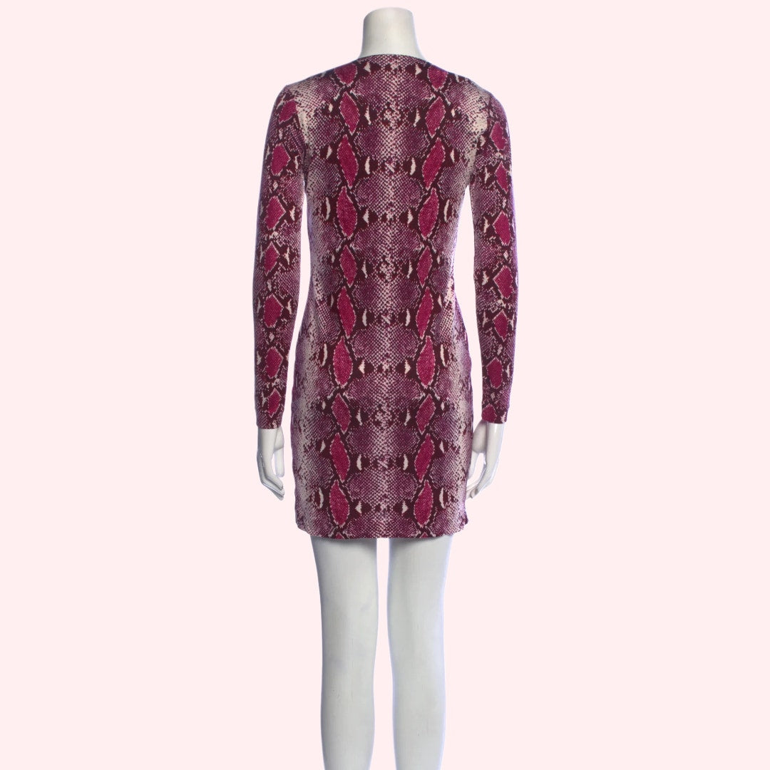 DIANE VON FURSTENBERG Pink Silk Python Snake Animal Print Mini Dress