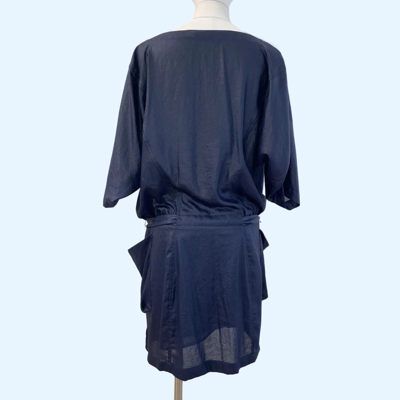 BCBGMAXAZRIA Blue Draped Short Sleeve Vintage Y2K Dress