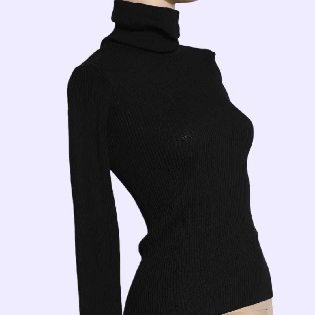 THE LINE BY K Black Ribbed Turtleneck Top w/ Tags