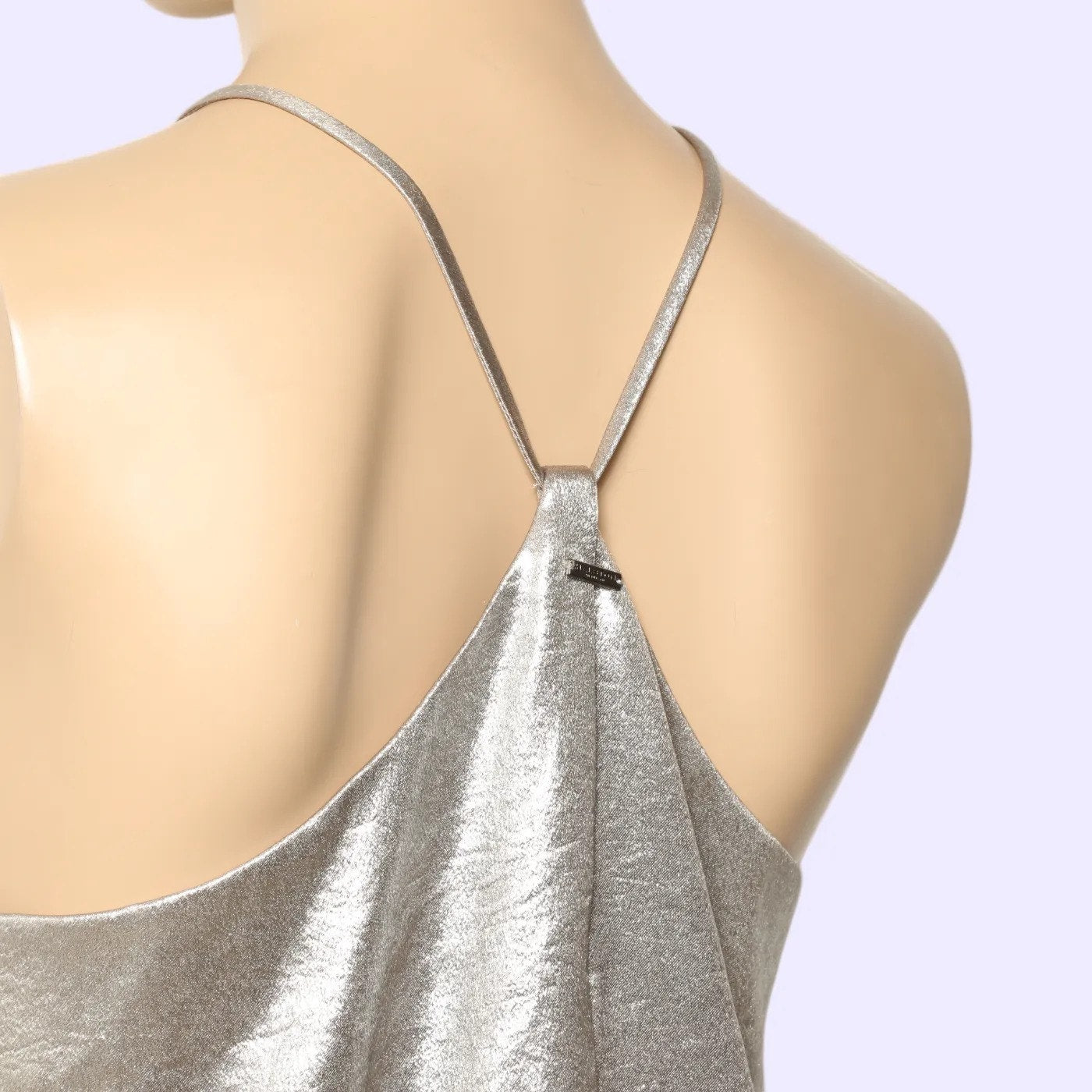 HALSTON HERITAGE Silver Metallic Halter Shift Mini Dress
