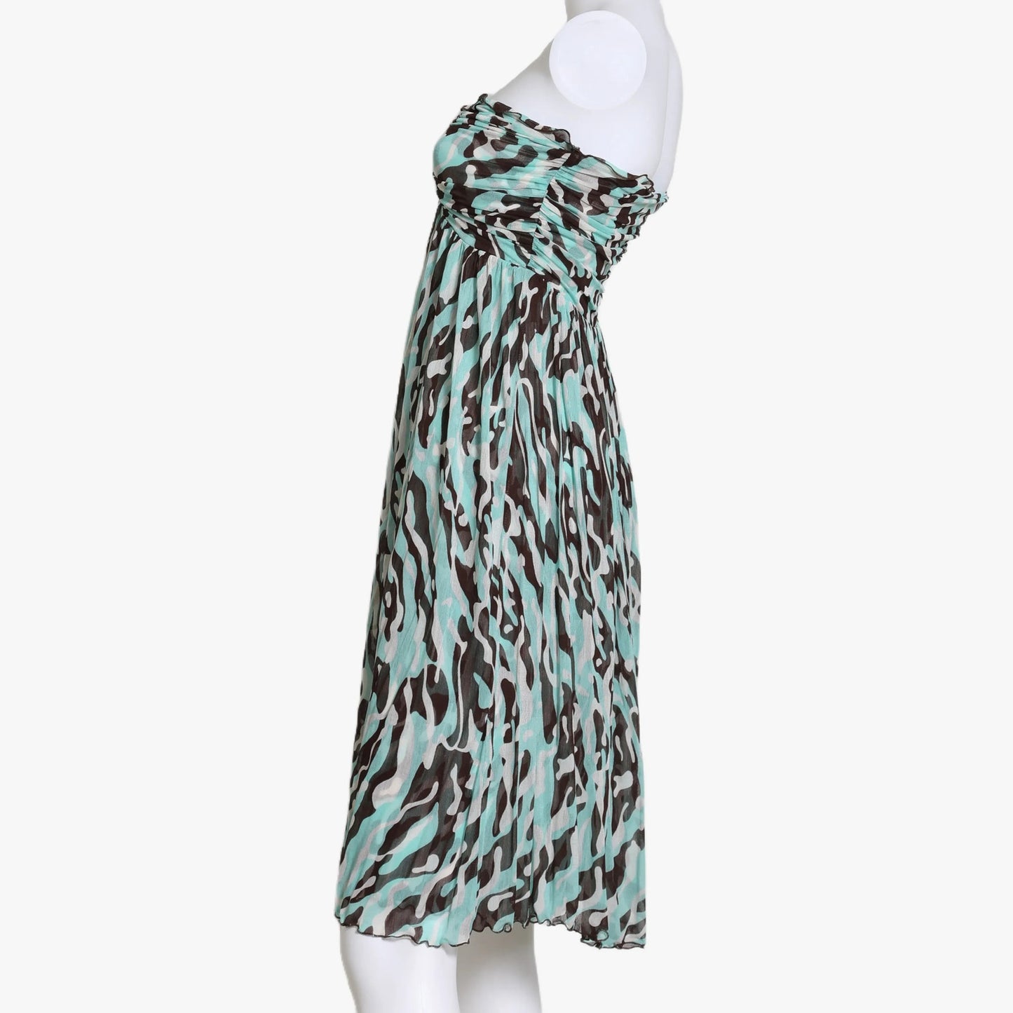 DIANE VON FURSTENBERG Blue Abstract Print Strapless Silk Knee Length Dress