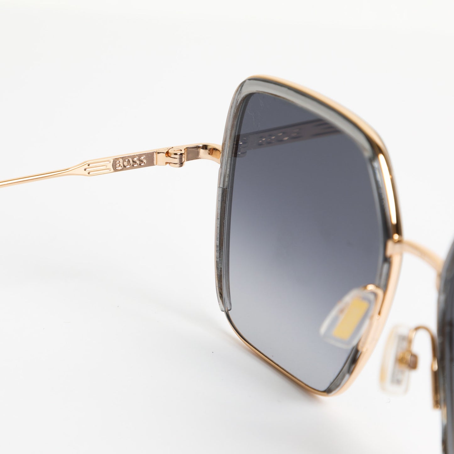 BOSS Grey Acetate Square Sunglasses With Gold-Tone Metal Frames