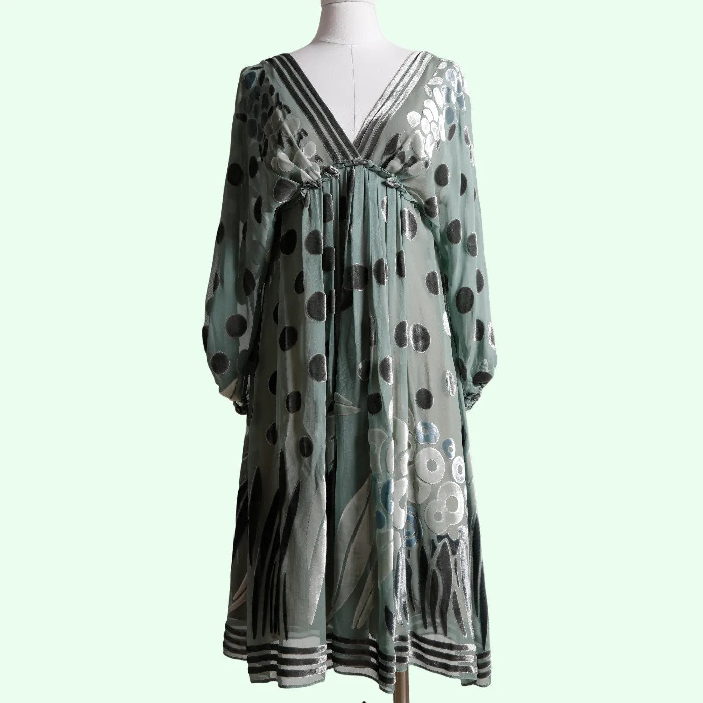 BCBGMAXAZRIA RUNWAY Turquoise Patterned Silk and Velvet Vintage Y2K Dress