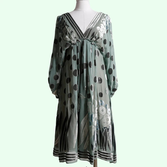 BCBGMAXAZRIA RUNWAY Turquoise Patterned Silk and Velvet Vintage Y2K Dress