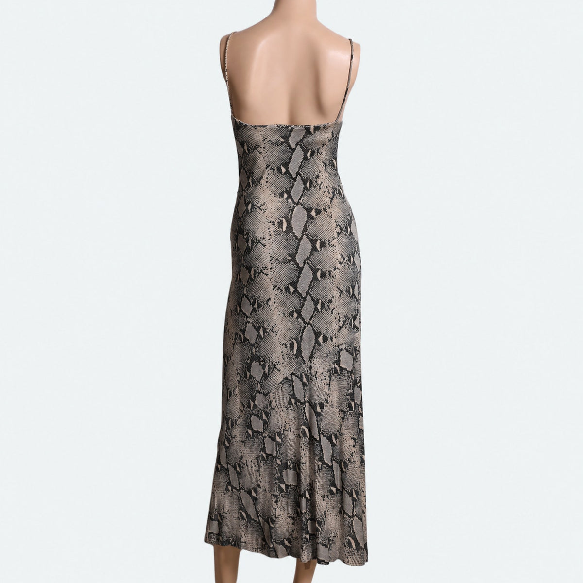 DIANE VON FURSTENBERG Vintage Y2K Black Beige Snakeskin Silk Slip Maxi Dress