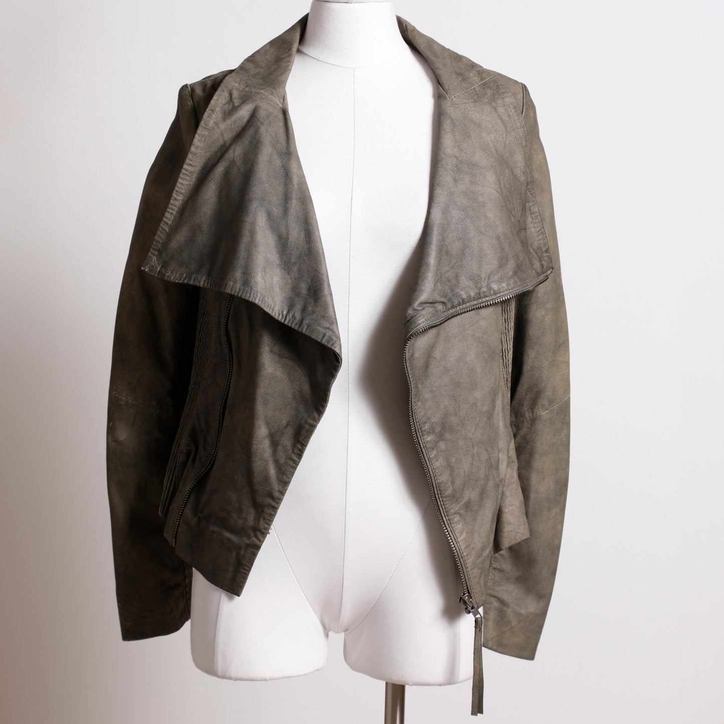 MUUBAA Distressed Tan Gray Leather Jacket