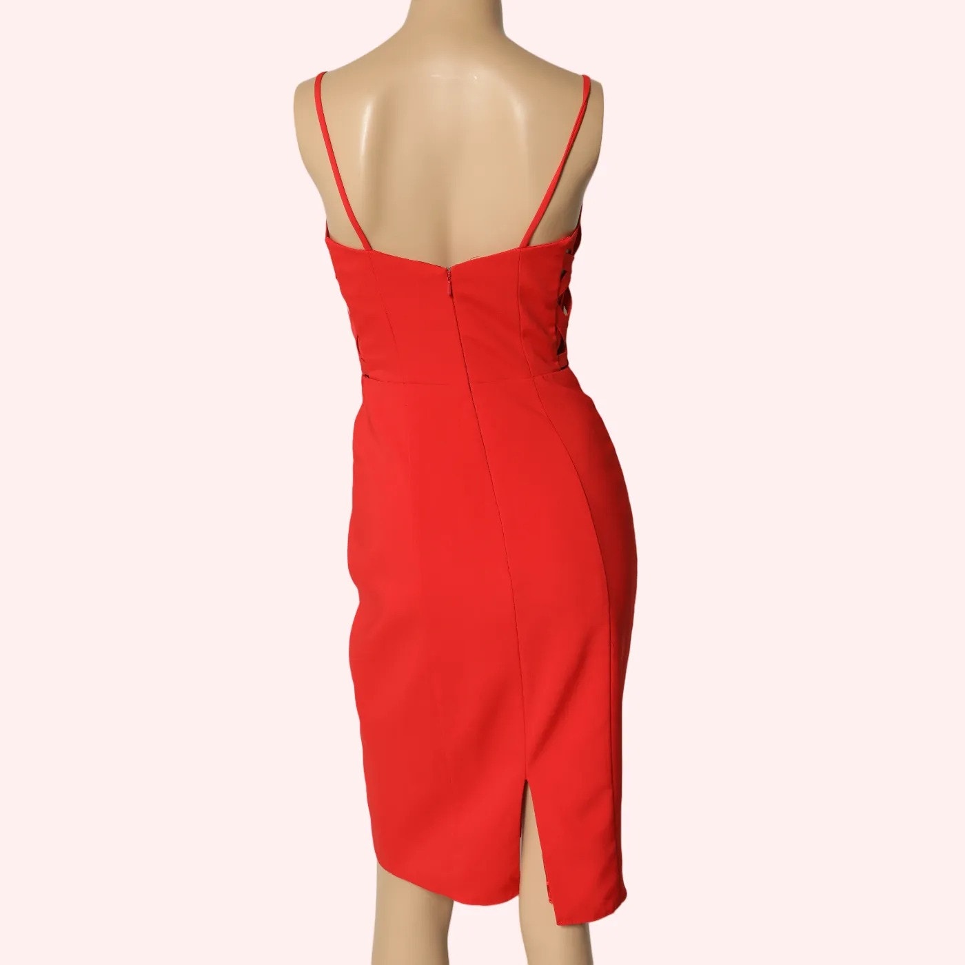 THEIA Red Side Panel Strappy Sheath Knee Length Dress
