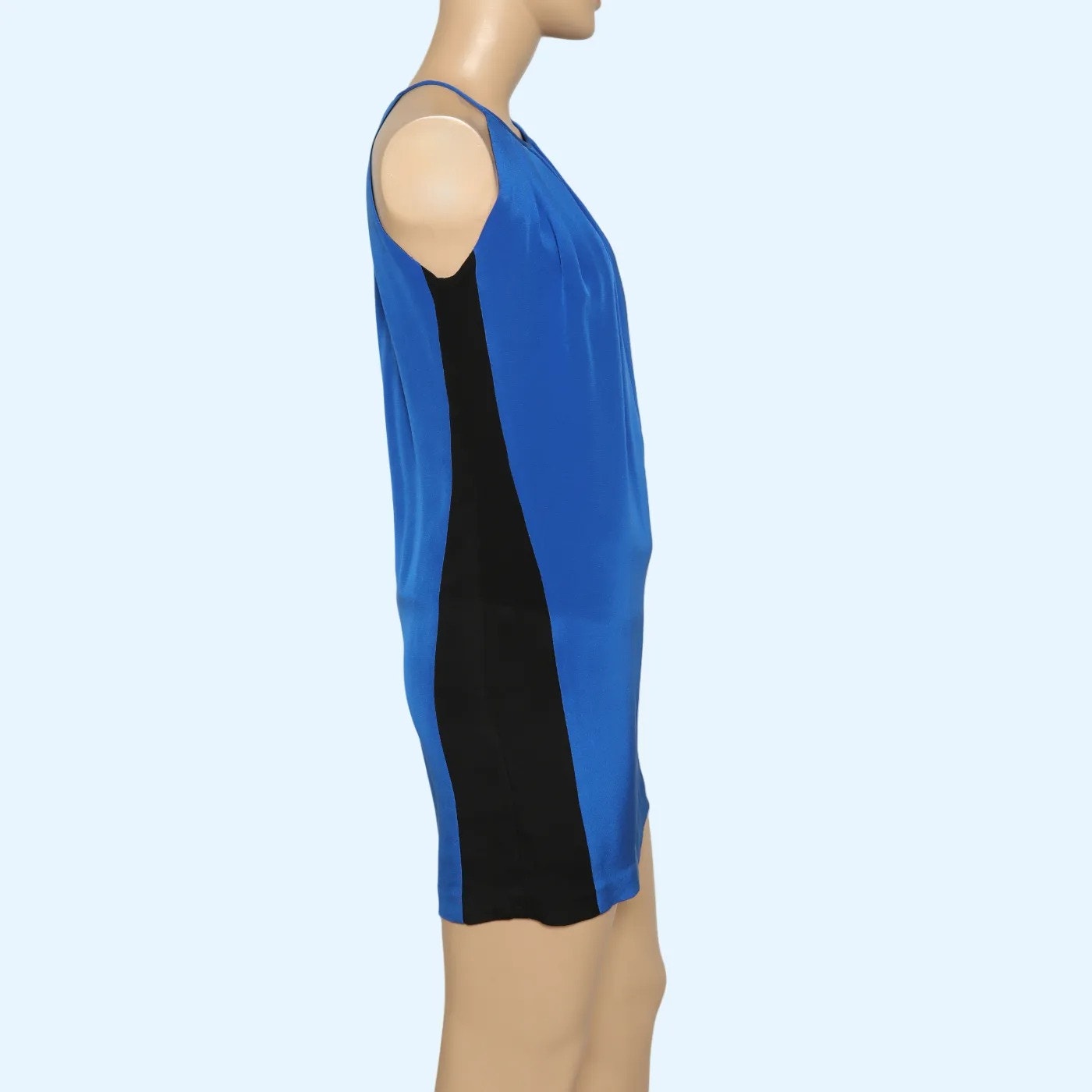 JAY GODFREY Blue and Black Colorblock Silk Halter Mini Dress