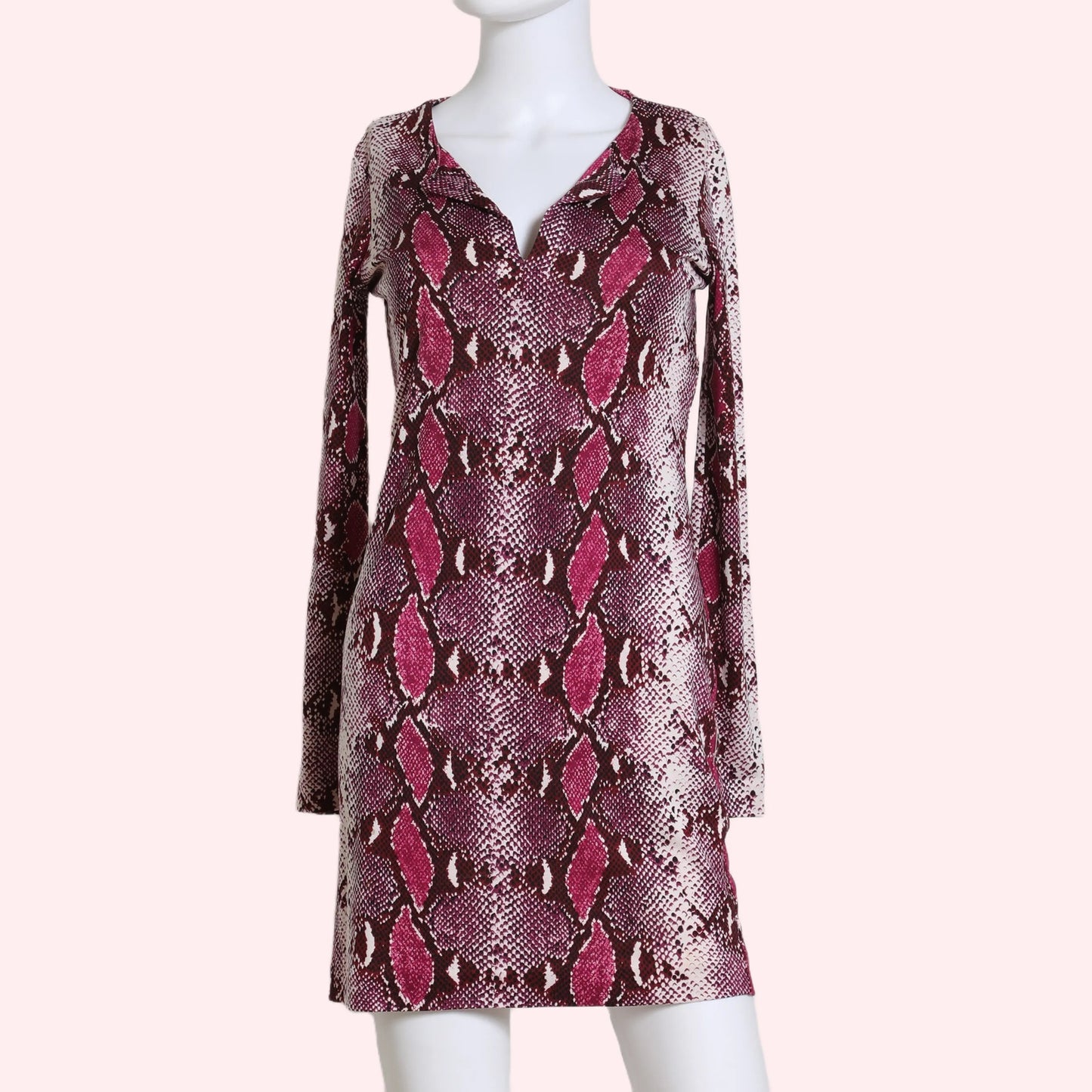 DIANE VON FURSTENBERG Pink Silk Python Snake Animal Print Mini Dress