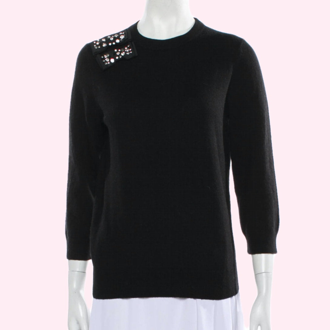 KATE SPADE NEW YORK Black Crew Neck Sweater With Crystal Bows