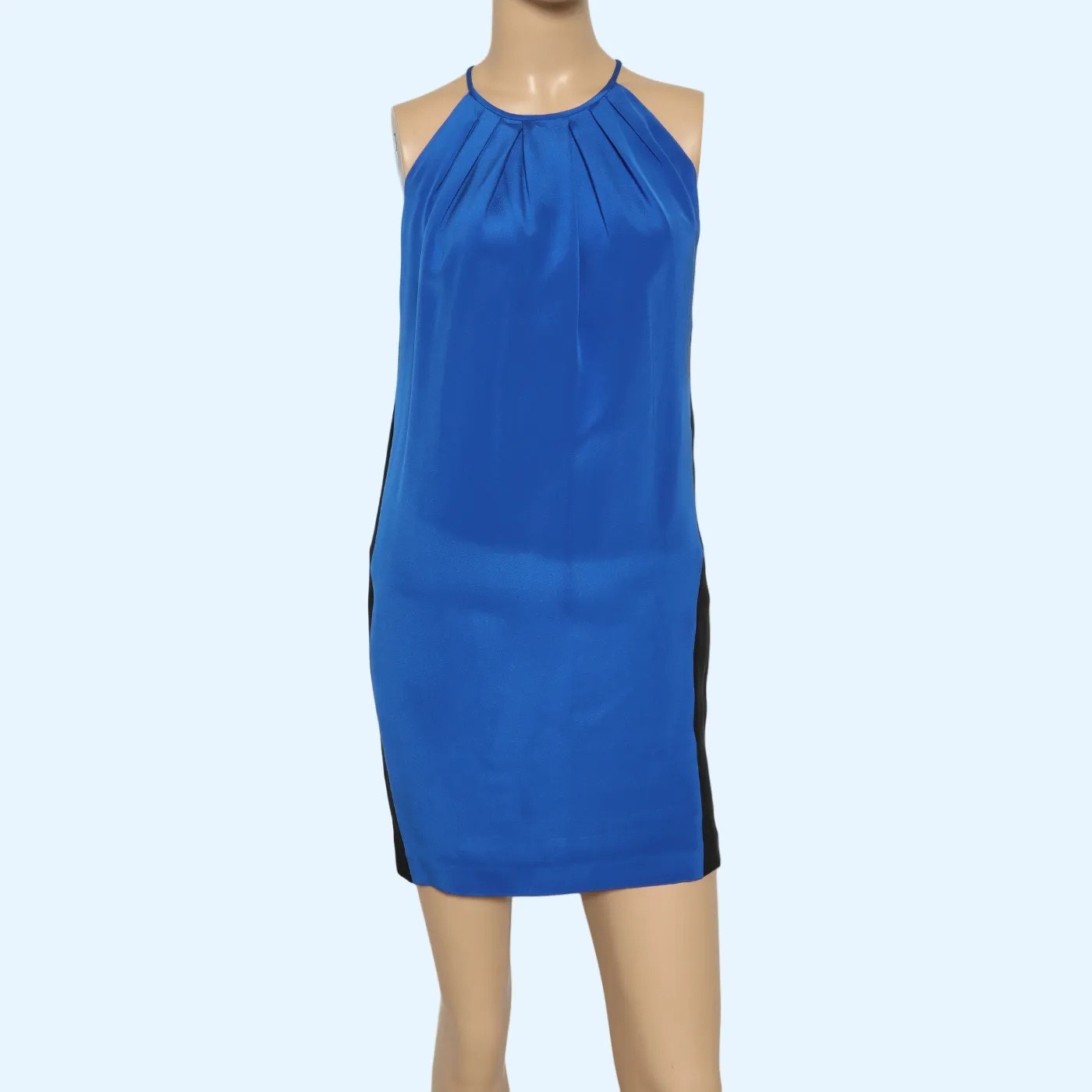 JAY GODFREY Blue and Black Colorblock Silk Halter Mini Dress
