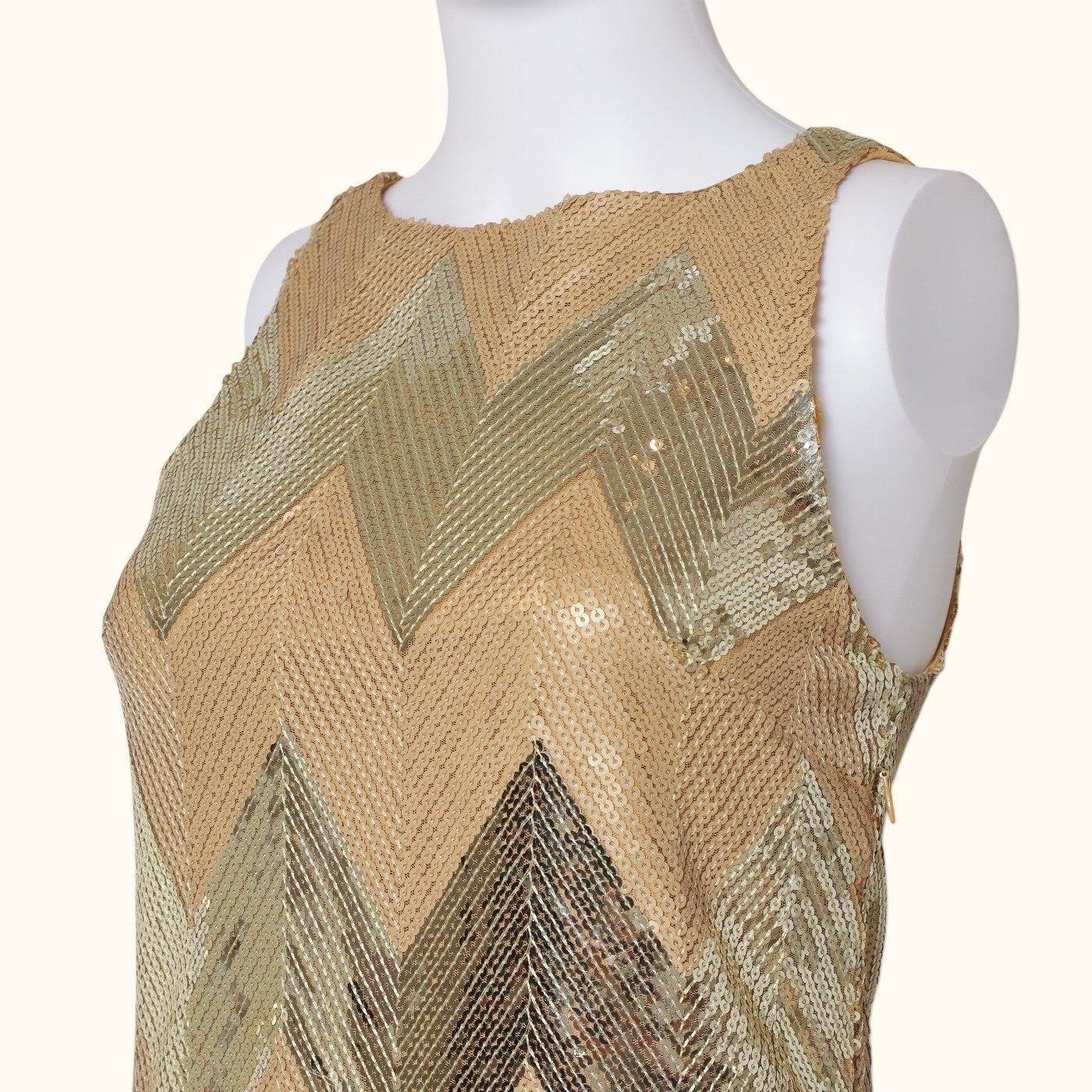 REBECCA MINKOFF Gold Chevron Sequin Sleeveless Shift Mini Dress