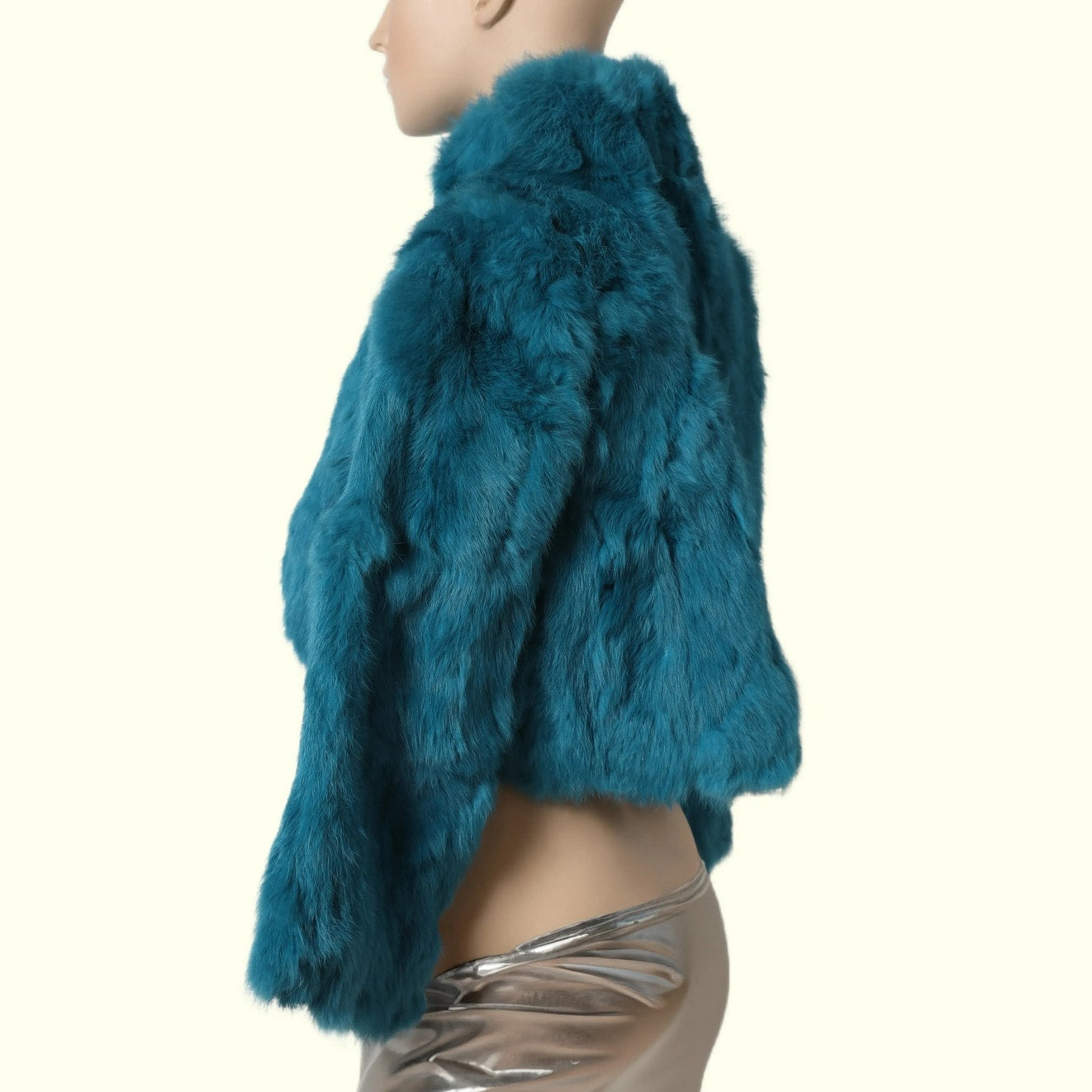 TAXI Vintage Y2K Turquoise Blue Cropped Genuine Fur Jacket