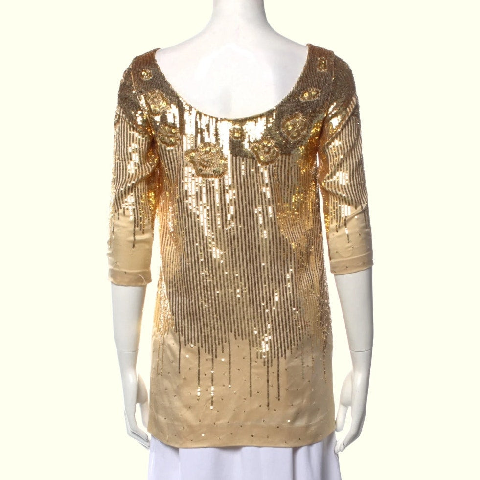 HALSTON HERITAGE Gold Sequin Mini Dress