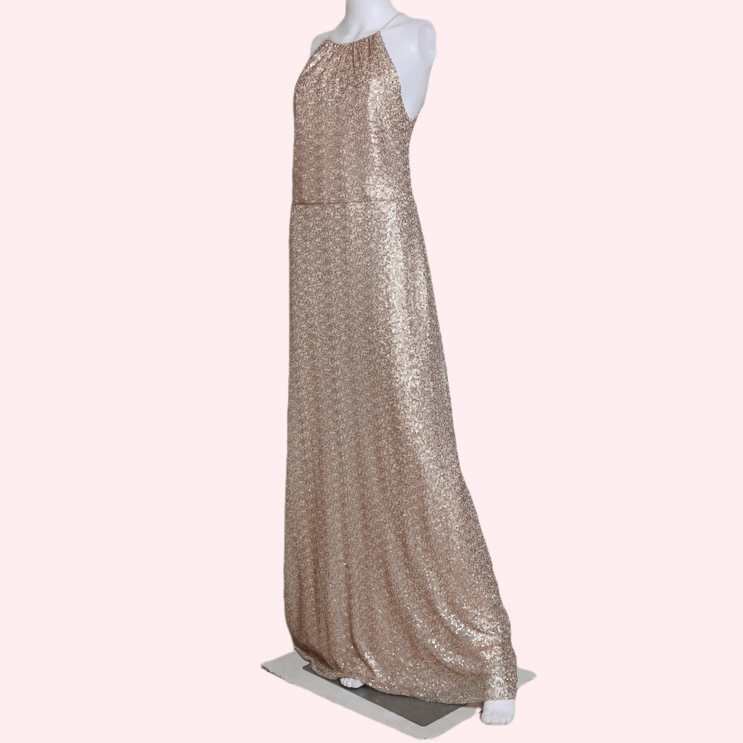 AMSALE Rose Gold Sequin Halterneck Maxi Evening Gown w/ Tags