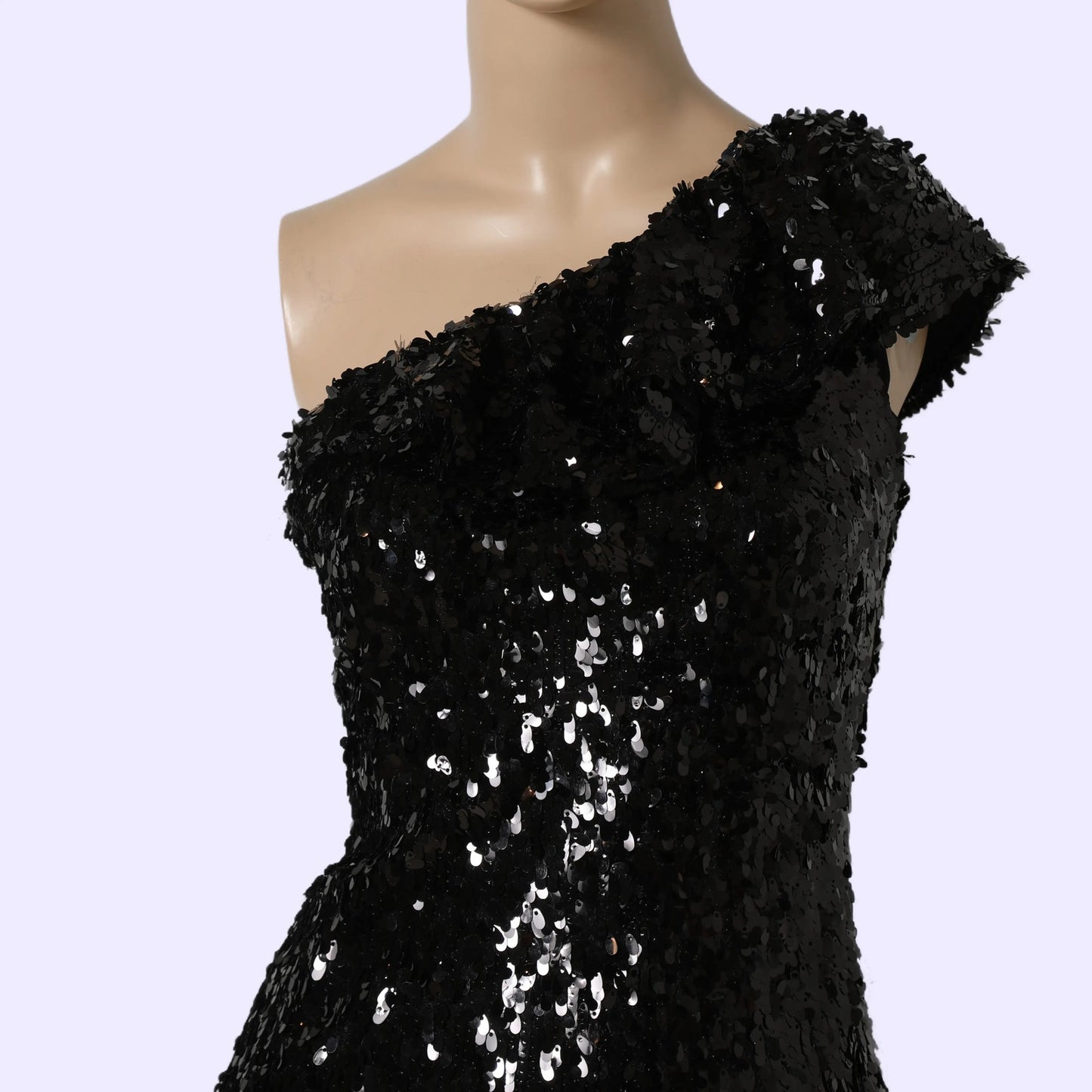 AIDAN MATTOX Black One Shoulder Sequin Mini Dress