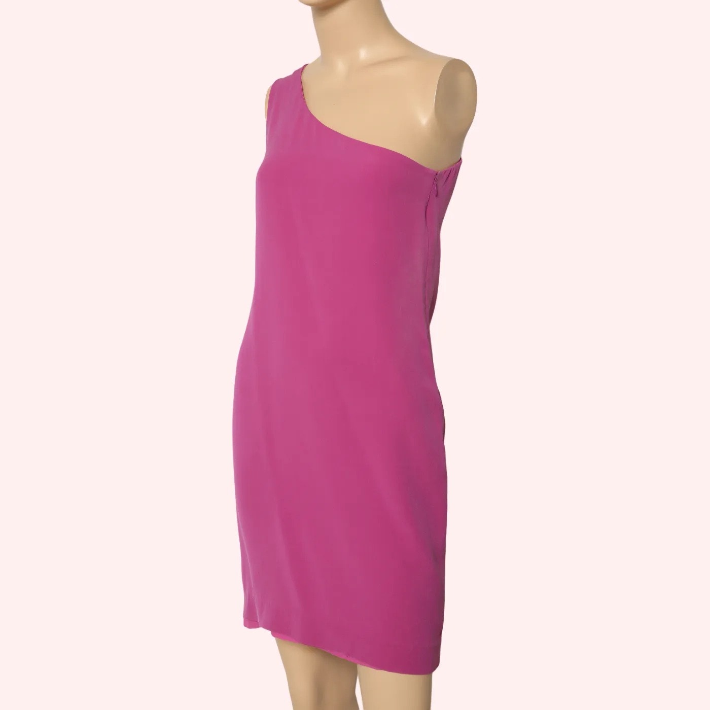 TORY BURCH Fuchsia One Shoulder Silk Shift Mini Dress