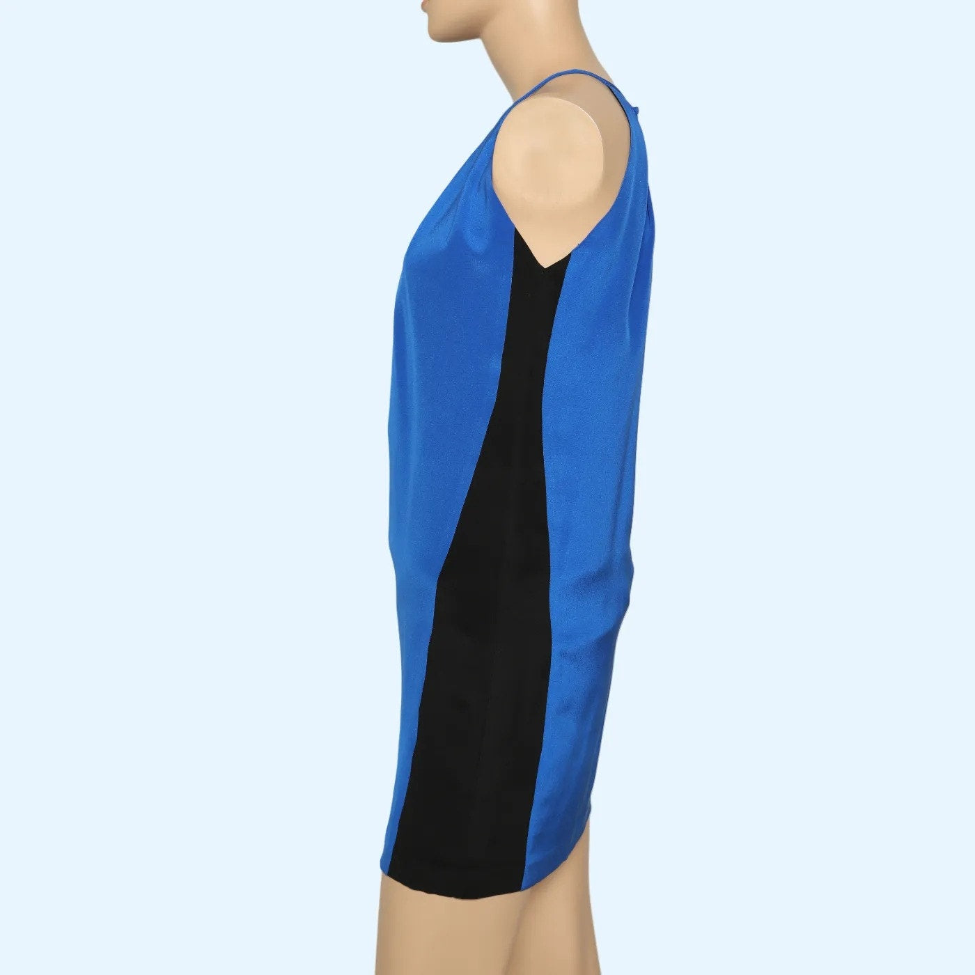 JAY GODFREY Blue and Black Colorblock Silk Halter Mini Dress