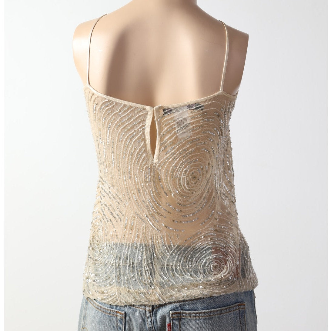 TOPSHOP KATE MOSS Vintage Cream Beaded Mesh Camisole Tank Top