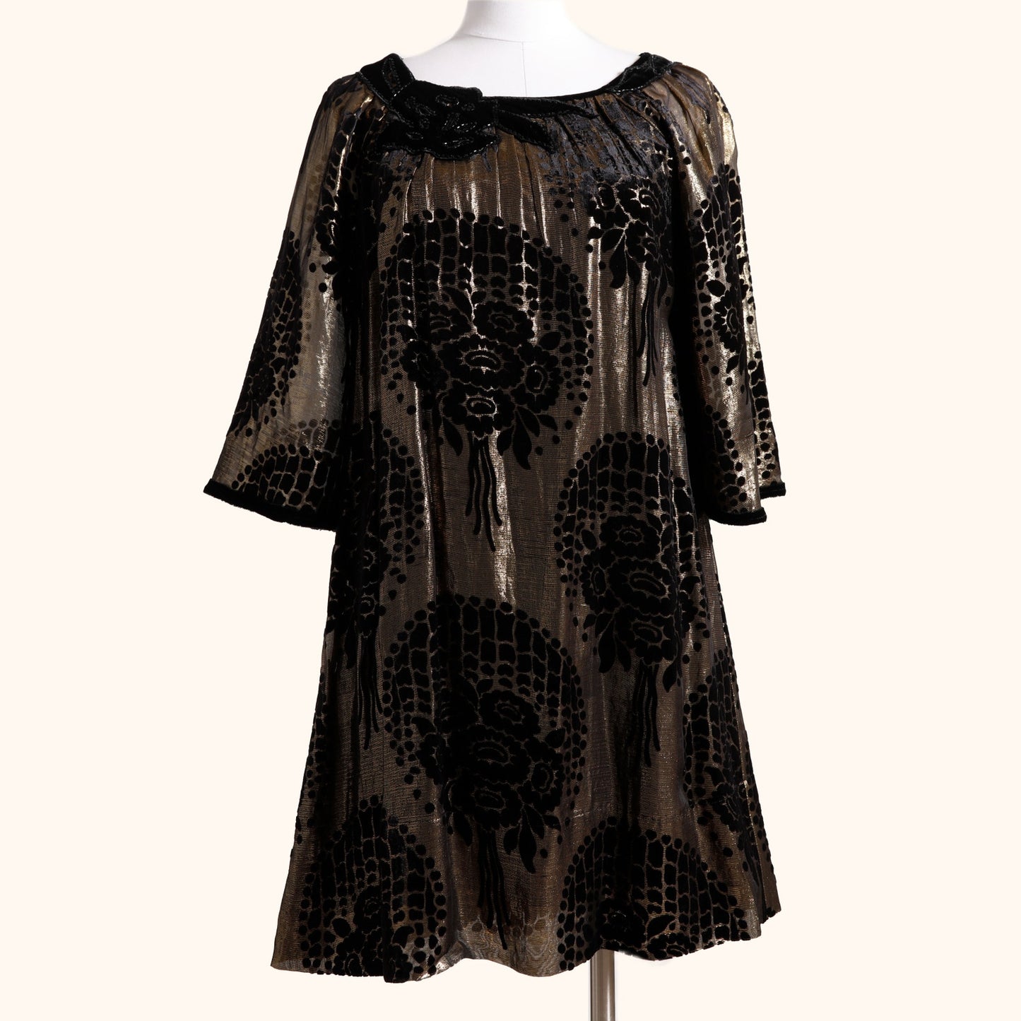 BCBGMAXAZRIA RUNWAY Vintage Gold and Black Velvet Silk Dress