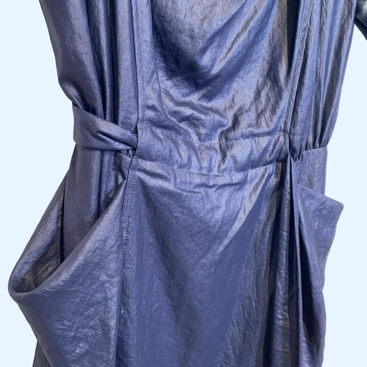 BCBGMAXAZRIA Blue Draped Short Sleeve Vintage Y2K Dress