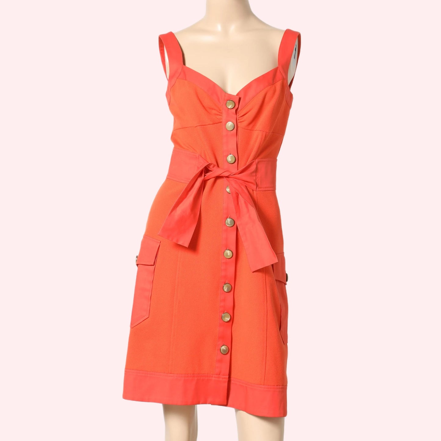 DIANE VON FURSTENBERG Orange V-Neck Button-Up Mini Dress